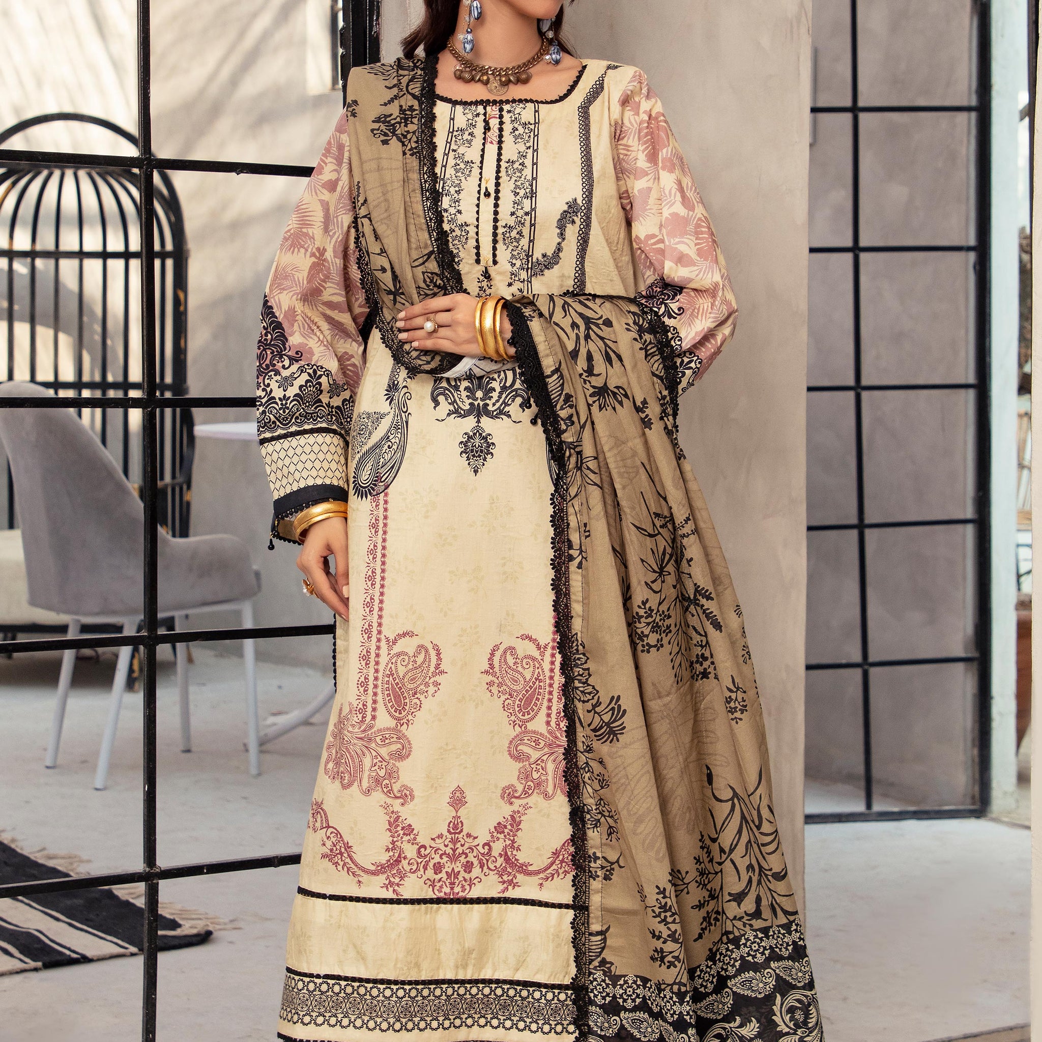 Alzohaib | Digital Printed Cambric | Colors Digital Cambric 3 Piece-CDC-2-25-05