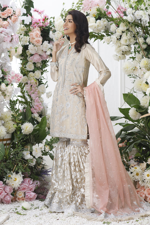 Wahajmkhan | Eden wedding Formals | GOLD GHARARA SUIT - Khanumjan  Pakistani Clothes and Designer Dresses in UK, USA 