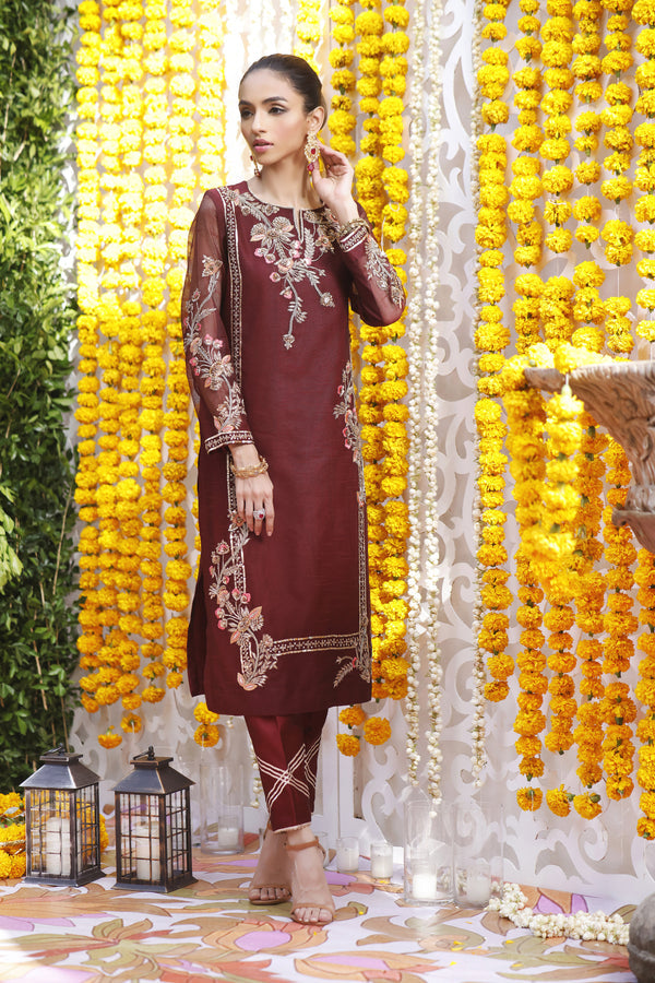 Wahajmbegum | Mehrunnisa Wedding Formals | MAROON BOX SHIRT OUTFIT - Khanumjan  Pakistani Clothes and Designer Dresses in UK, USA 