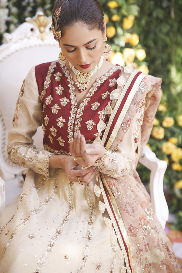 Wahajmbegum | Mehrunnisa Wedding Formals | MAROON IVORY ANARKALI - Khanumjan  Pakistani Clothes and Designer Dresses in UK, USA 