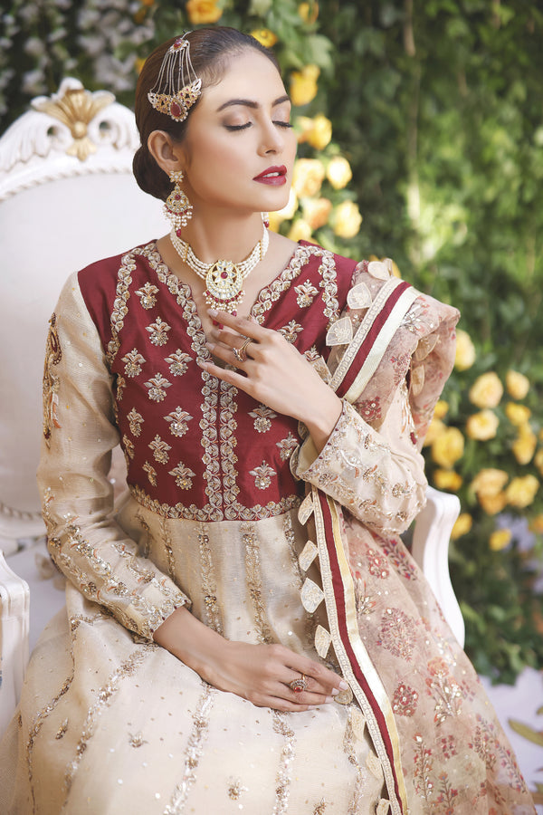 Wahajmbegum | Mehrunnisa Wedding Formals | MAROON IVORY ANARKALI - Khanumjan  Pakistani Clothes and Designer Dresses in UK, USA 