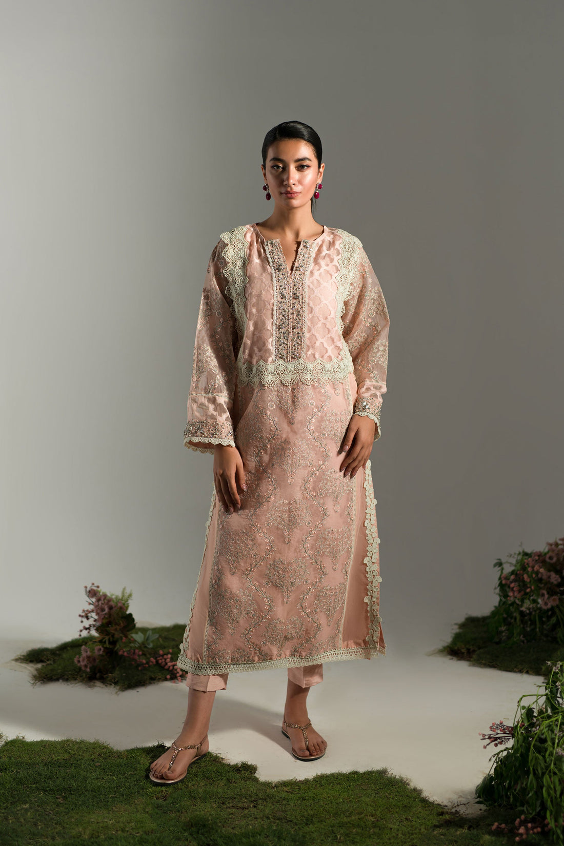 Ammara Khan | Lily Luxury Formals 24 | PASTEL PEACH LONG KURTA (D-07)