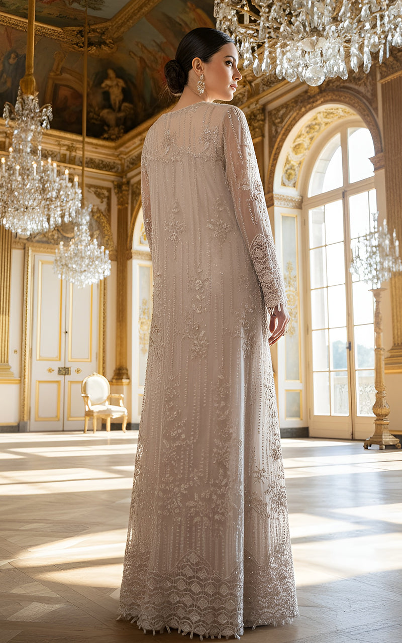 Net Embroidered Jacket With Crushed Maxi