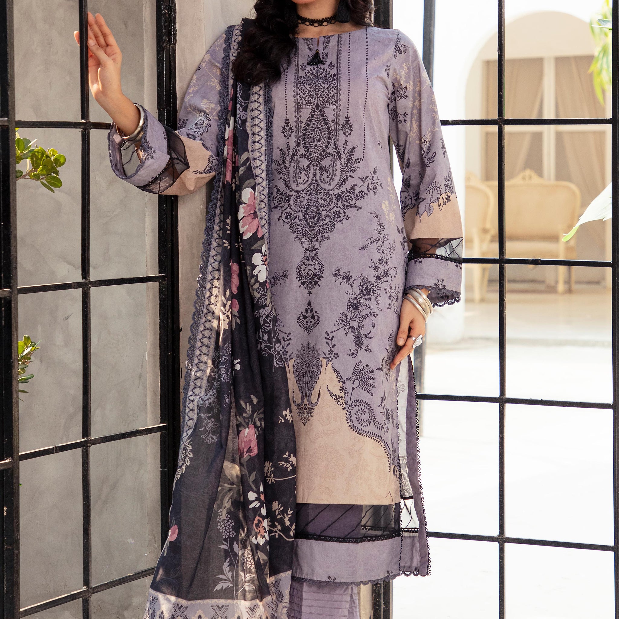 Alzohaib | Digital Printed Cambric | Colors Digital Cambric 3 Piece-CDC-2-25-06