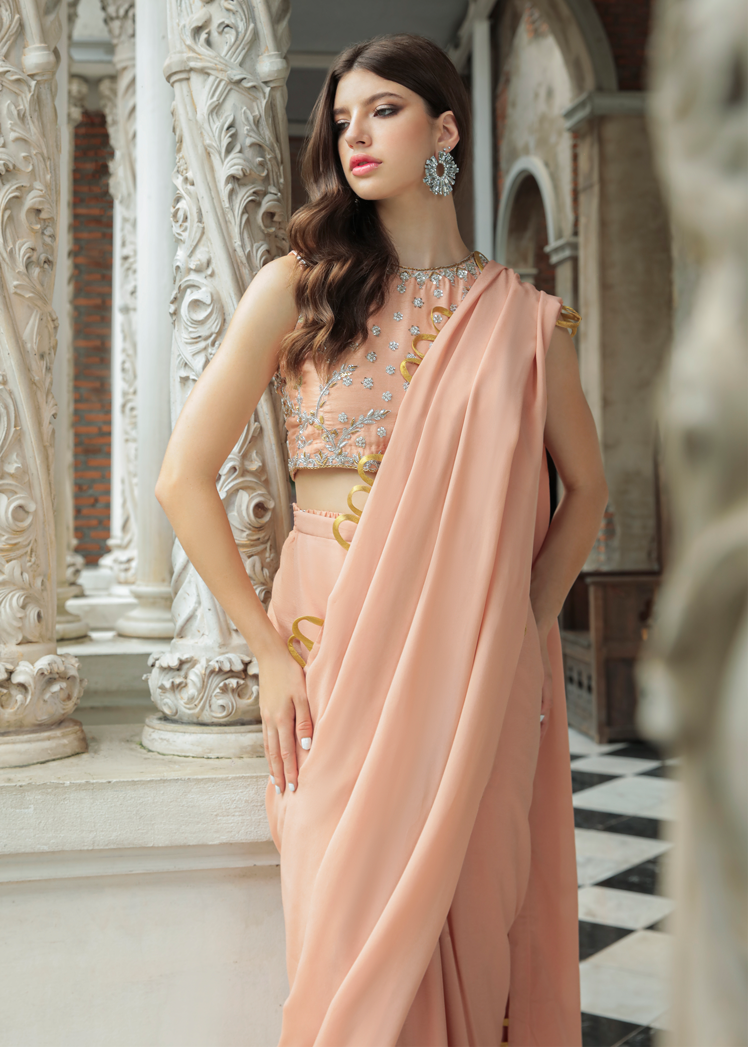 Purple Haze Pret Studio | Apsara Formals | Salmon Pink Saree Pants - Khanumjan  Pakistani Clothes and Designer Dresses in UK, USA 