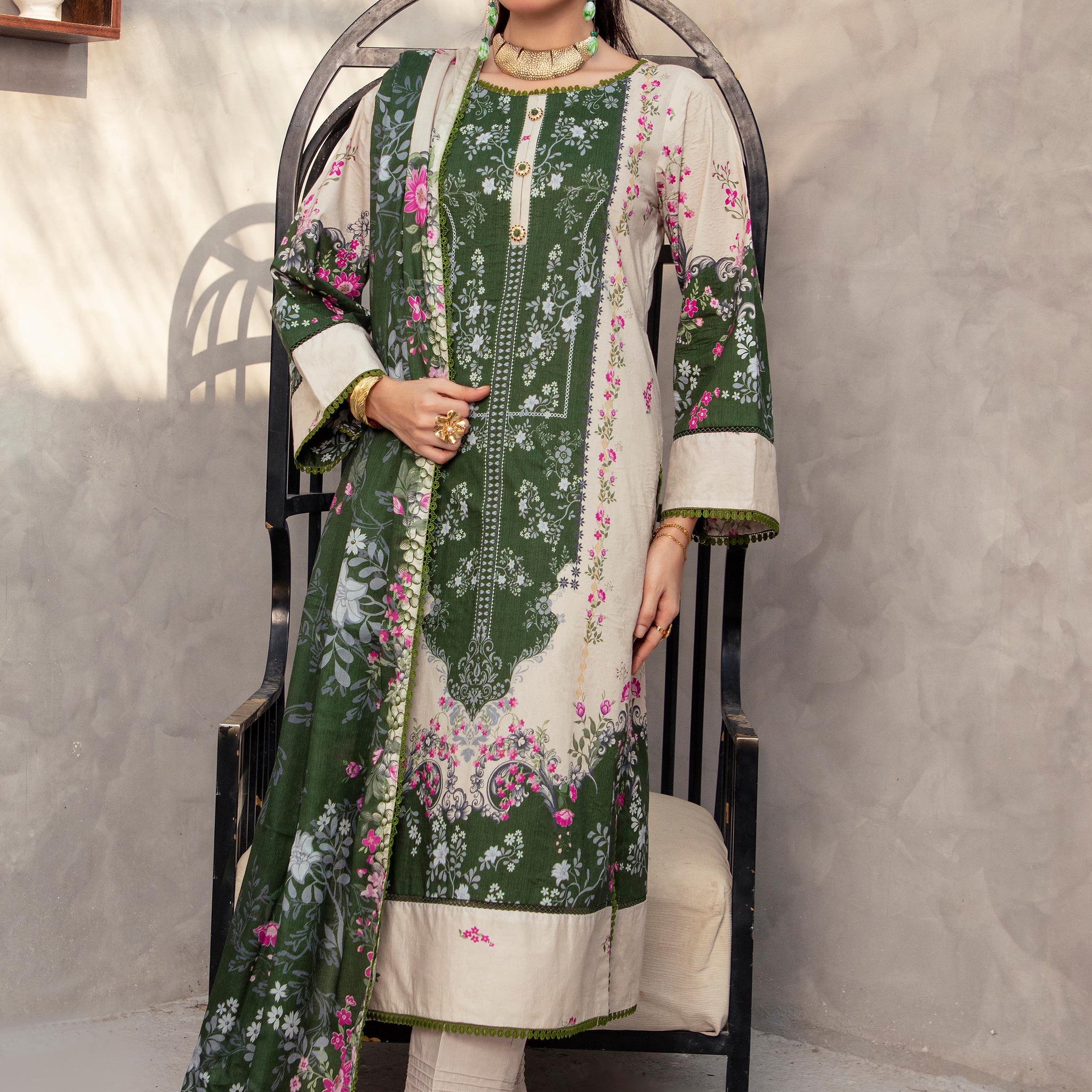 Alzohaib | Digital Printed Cambric | Colors Digital Cambric 3 Piece-CDC-2-25-07