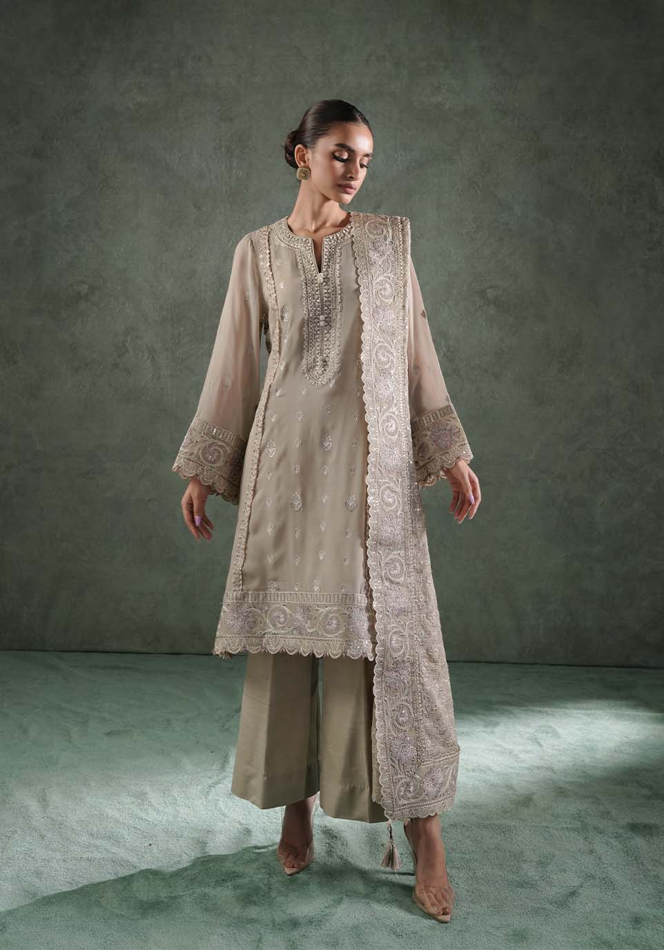 Zarqash | Lakhnawi Festive Chiffon 24 |  QL 007A HAZEL