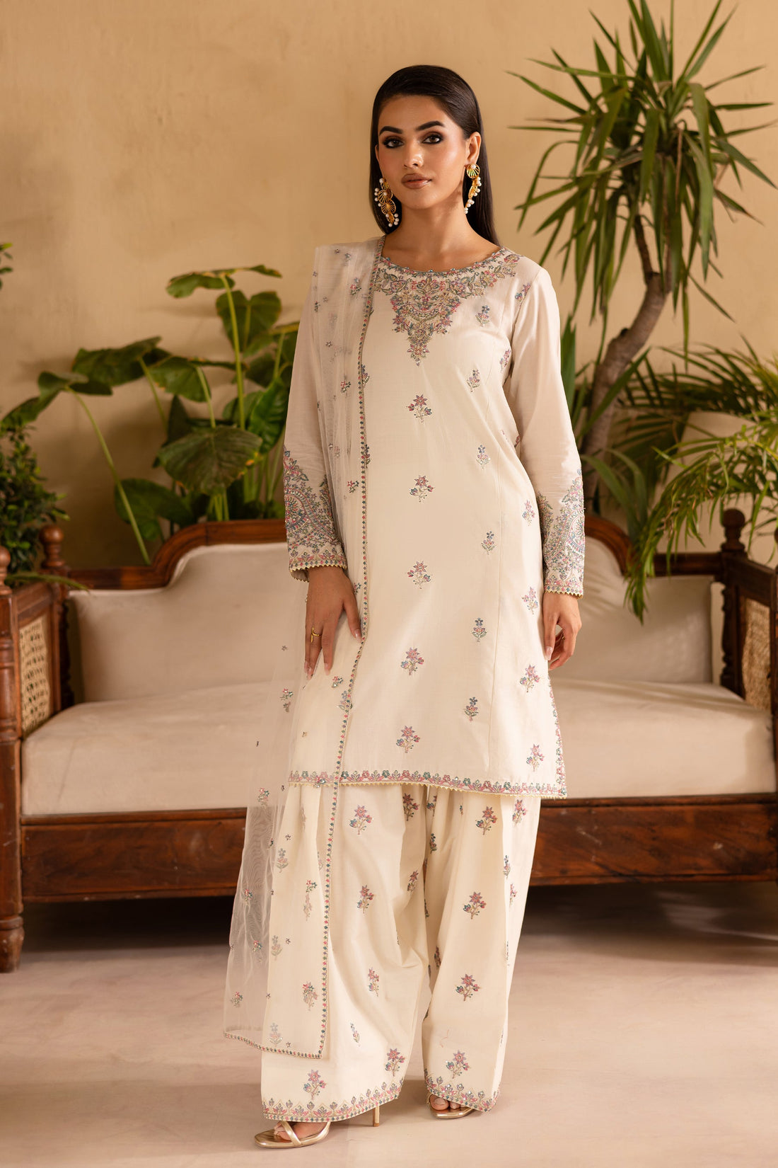 Batik | Nyra Embroidered Summer Solids | White Dove