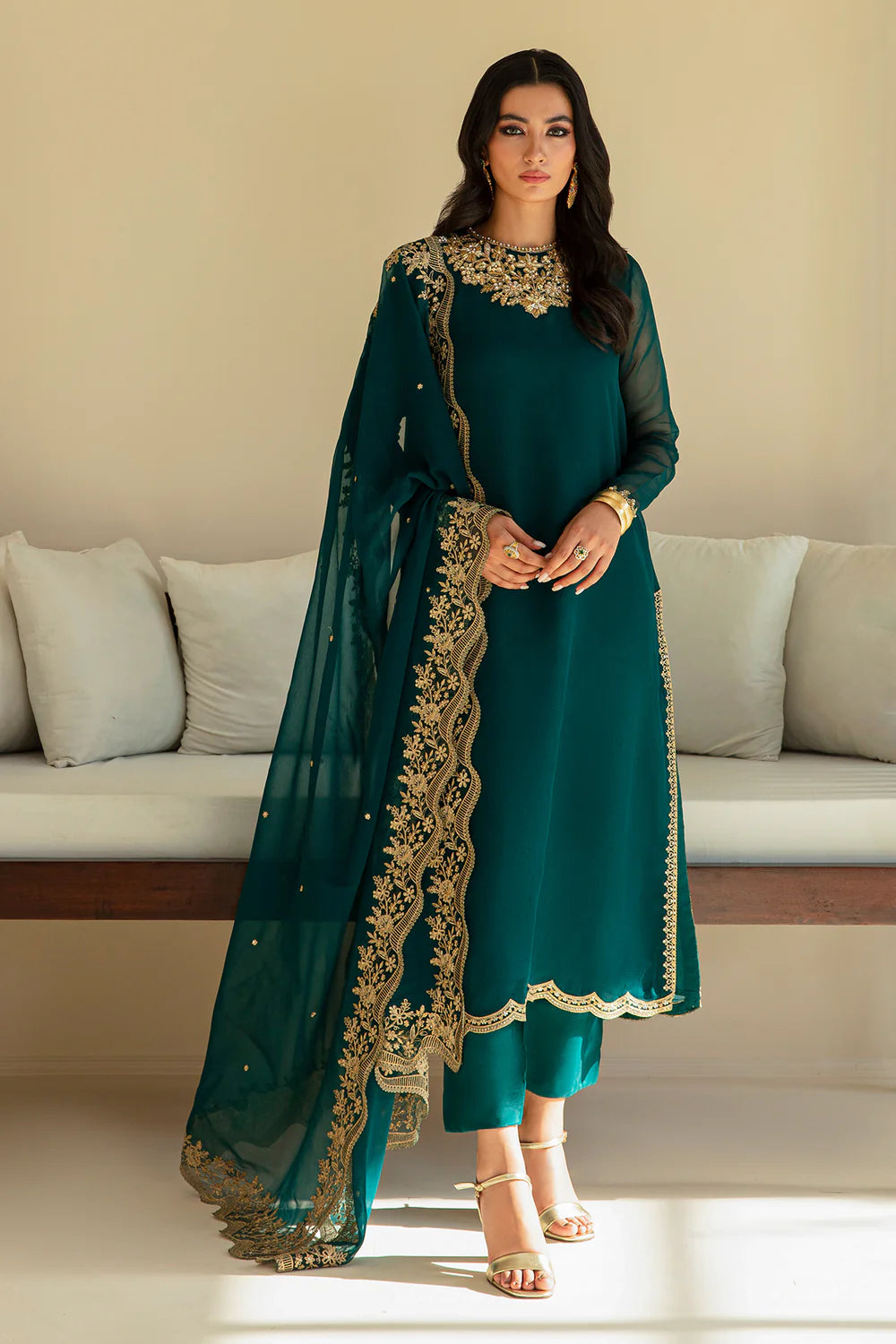 Baroque Formals Collection Pakistani Luxury Formals Khanumjan Tagged Bottle Green