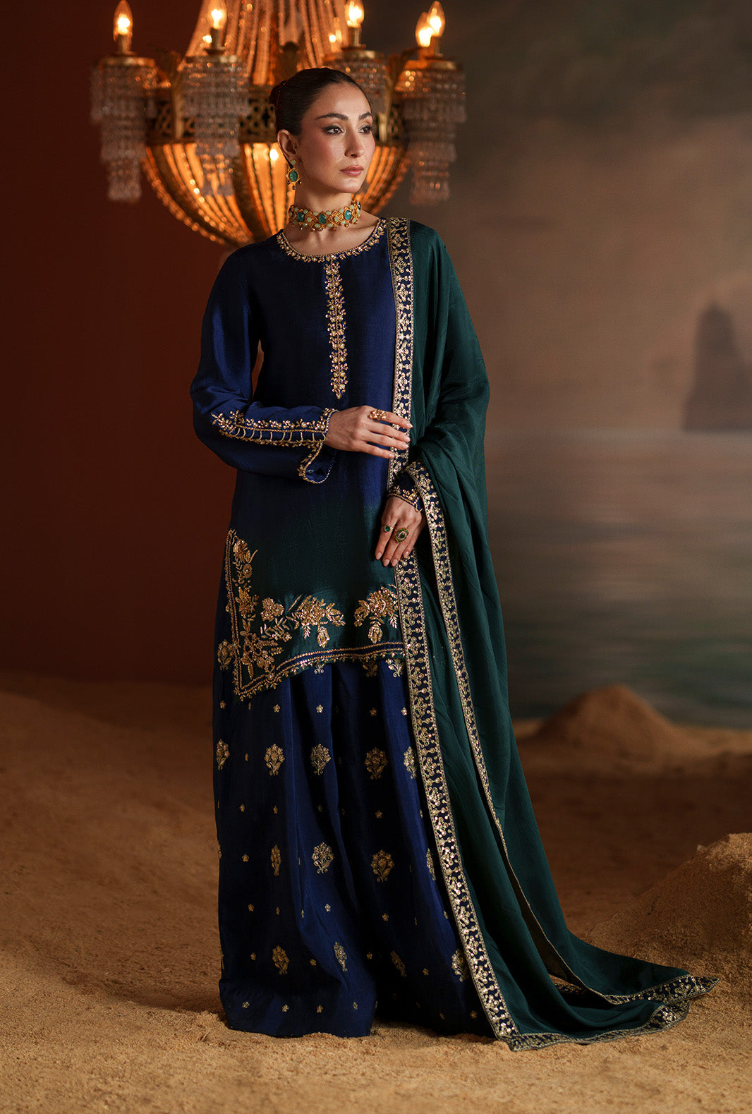 navy blue party dress pakistani Navy Blue Chiffon Suit