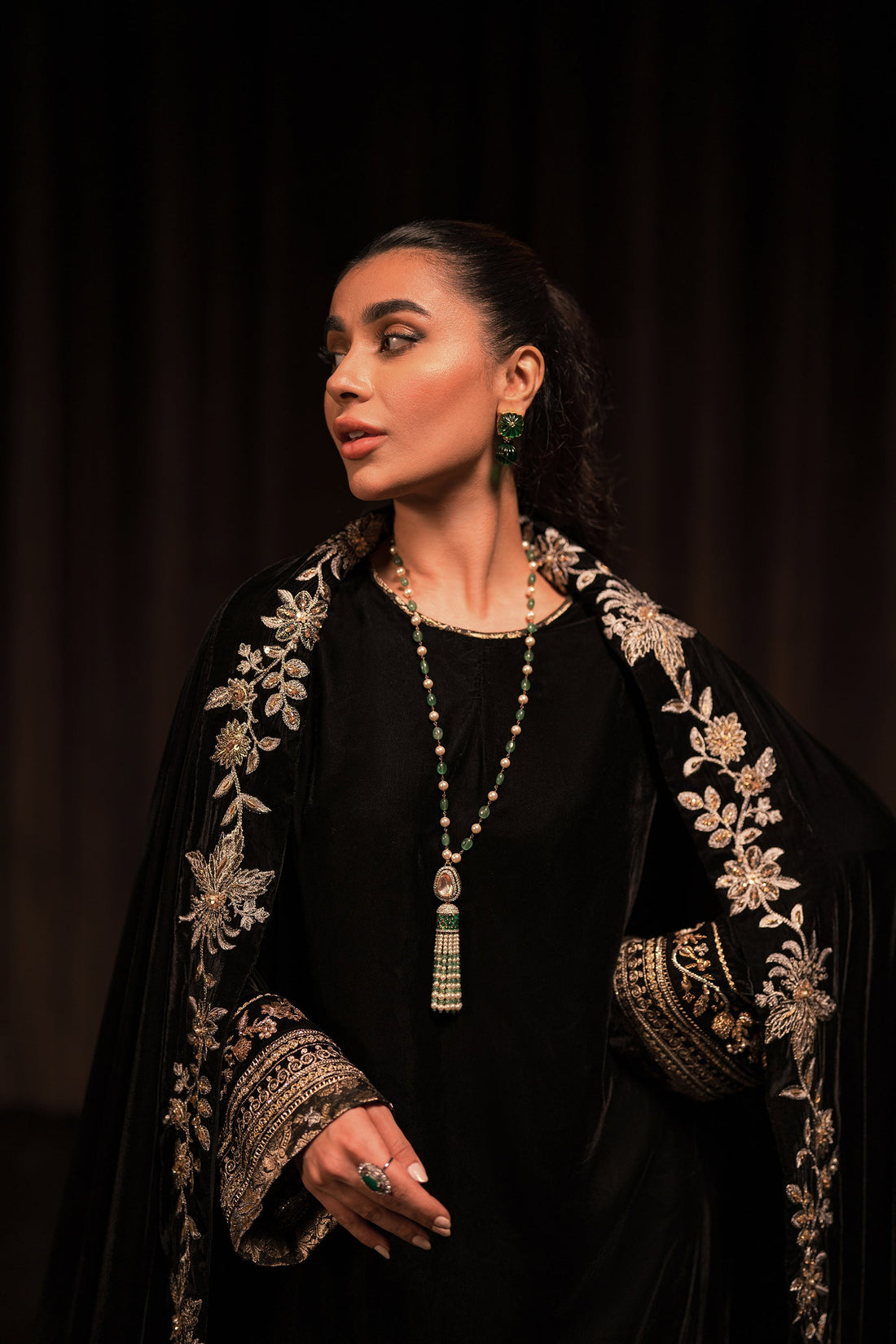 Ammara Khan | Rendezvous Velvet | Grand Black Velvet Shawl Set (D-10)