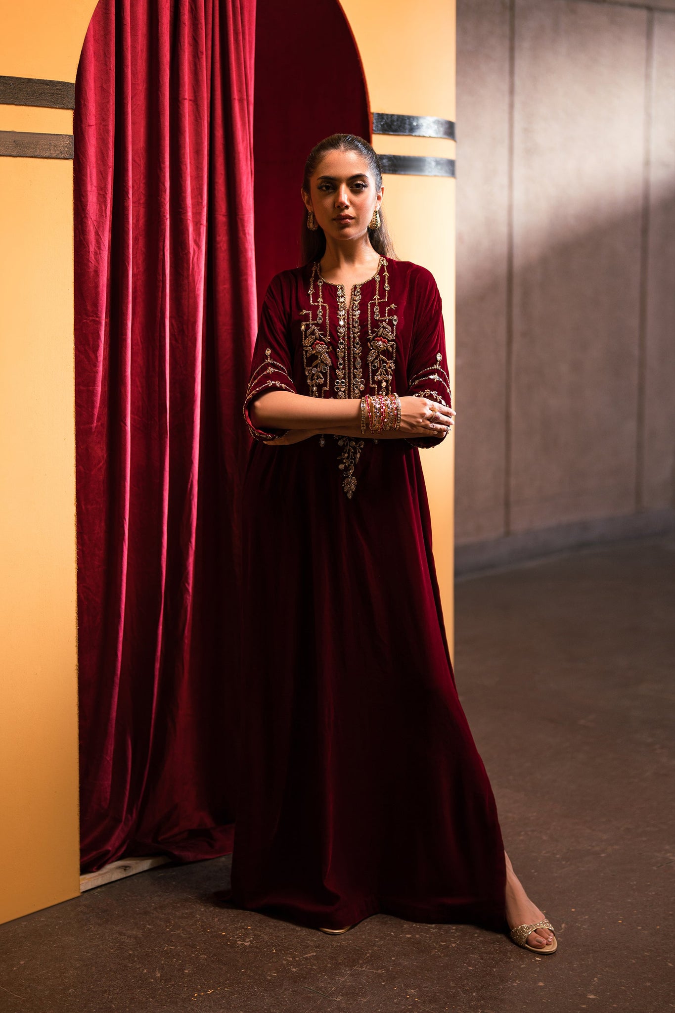 Ammara Khan | Rendezvous Velvet | Bold Scarlet Beauty Kaftan (D-11)