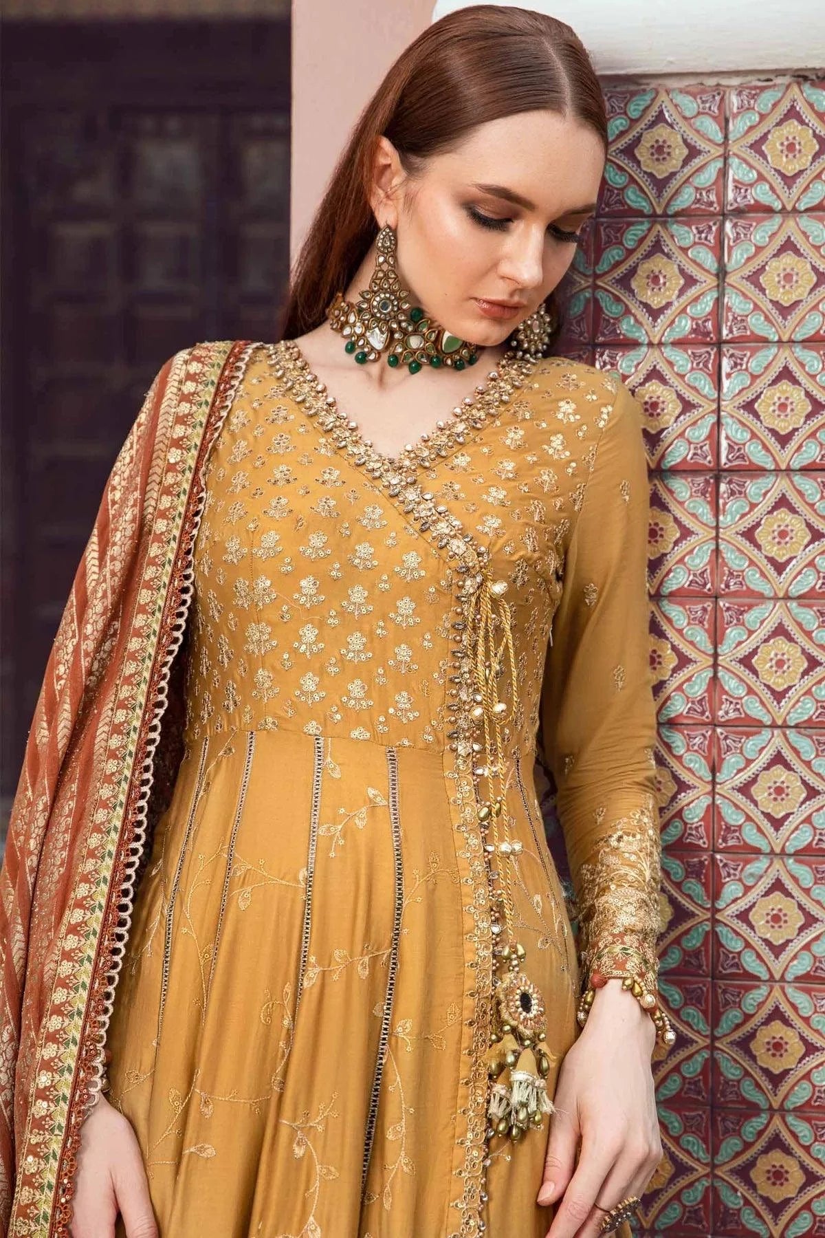 Maria B | Sateen Formals 23 | Mustard CST-702 - Khanumjan  Pakistani Clothes and Designer Dresses in UK, USA 