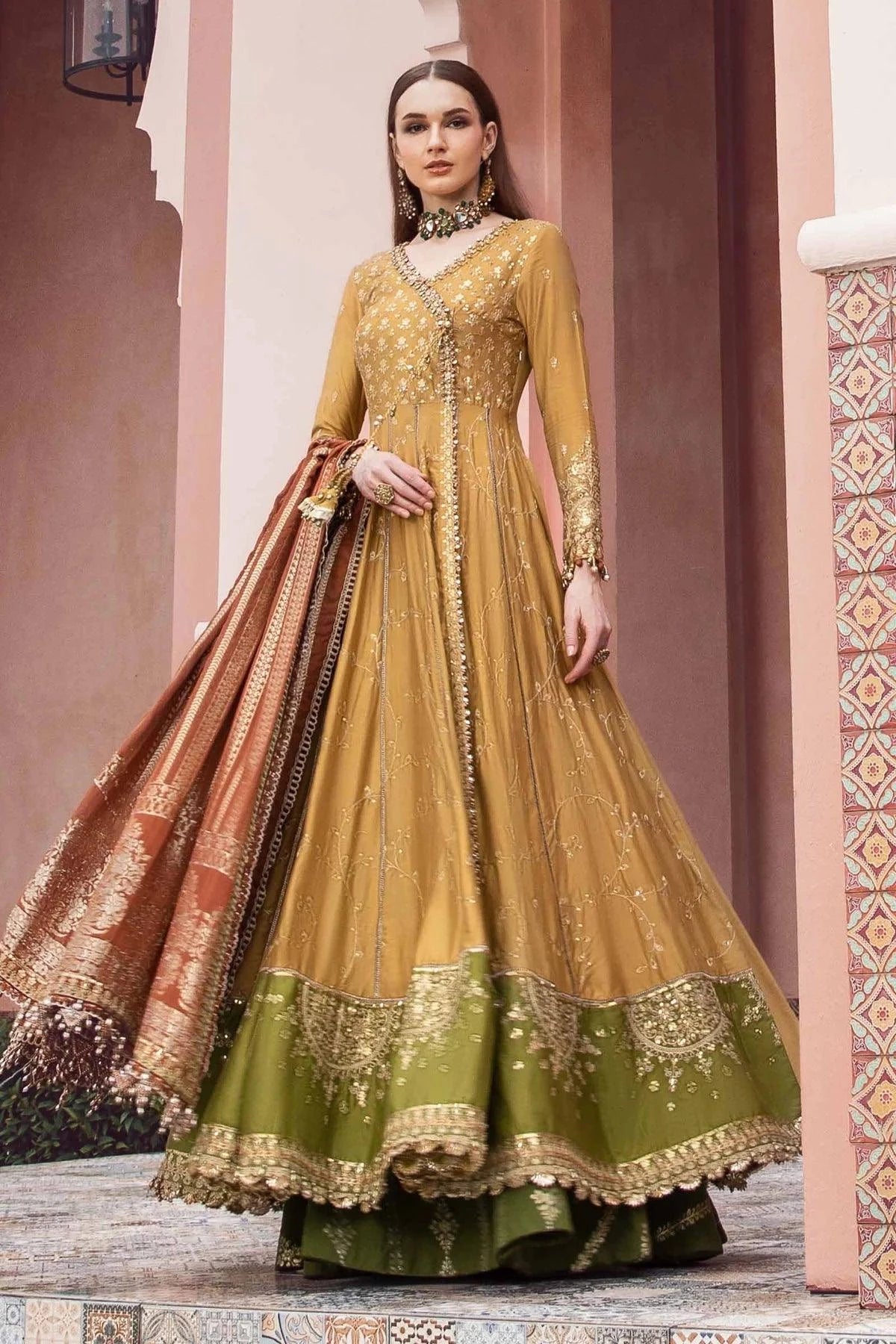 Maria B | Sateen Formals 23 | Mustard CST-702 - Khanumjan  Pakistani Clothes and Designer Dresses in UK, USA 