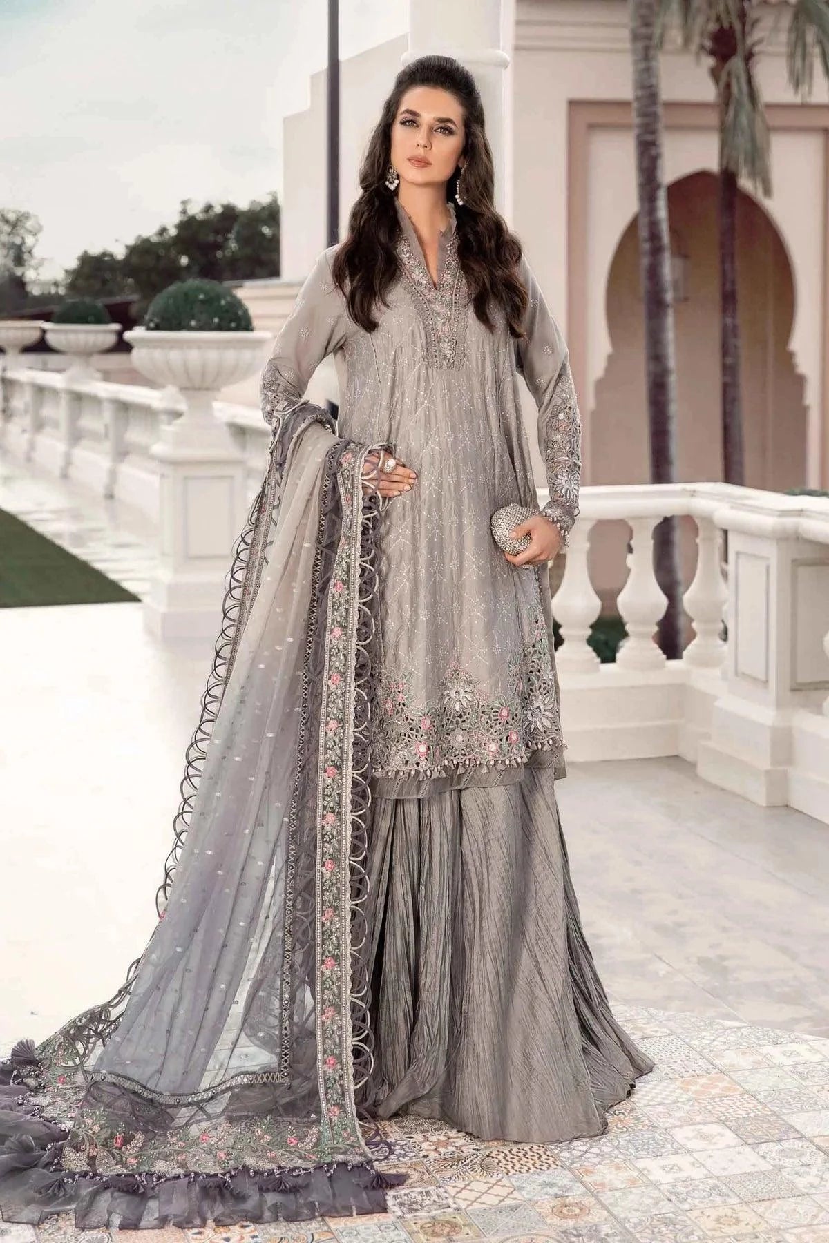 Maria B | Sateen Formals 23 | Grey CST-707 - Khanumjan  Pakistani Clothes and Designer Dresses in UK, USA 