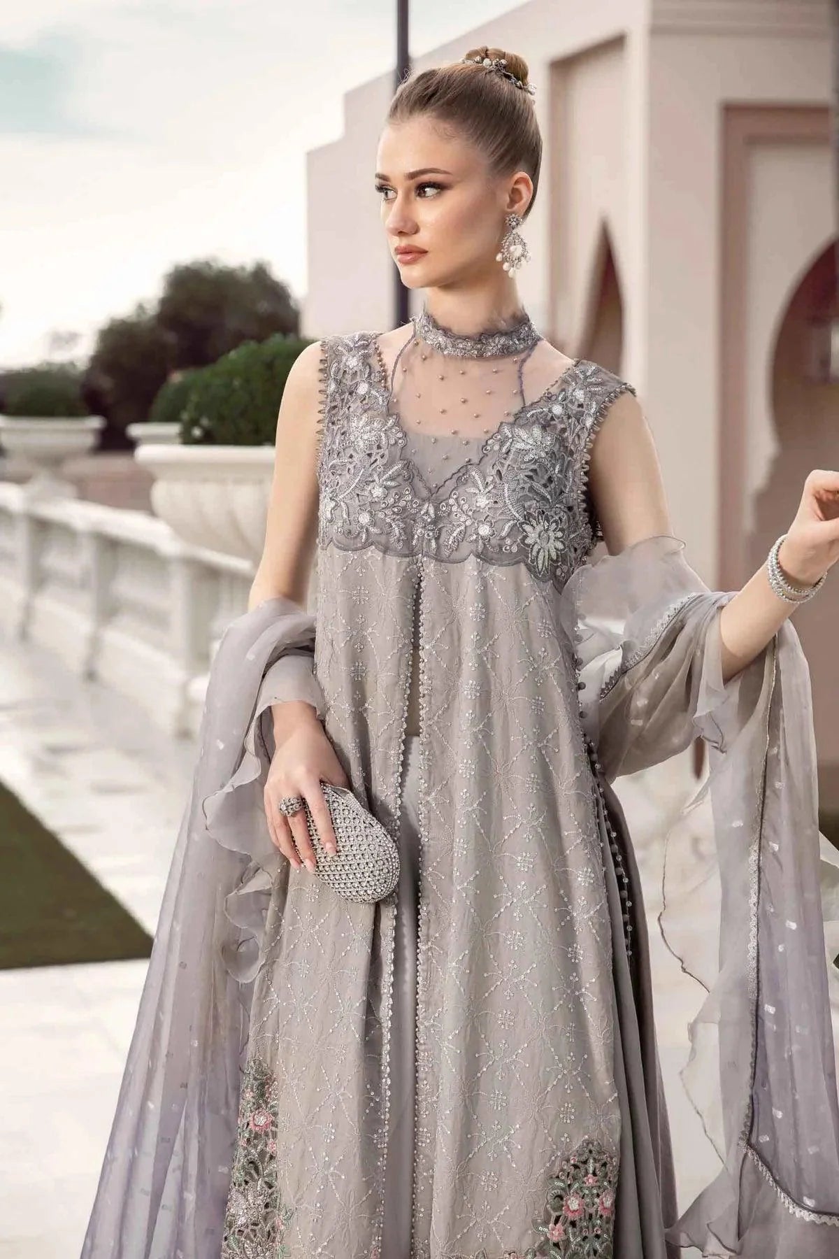 Maria B | Sateen Formals 23 | Grey CST-707 - Khanumjan  Pakistani Clothes and Designer Dresses in UK, USA 