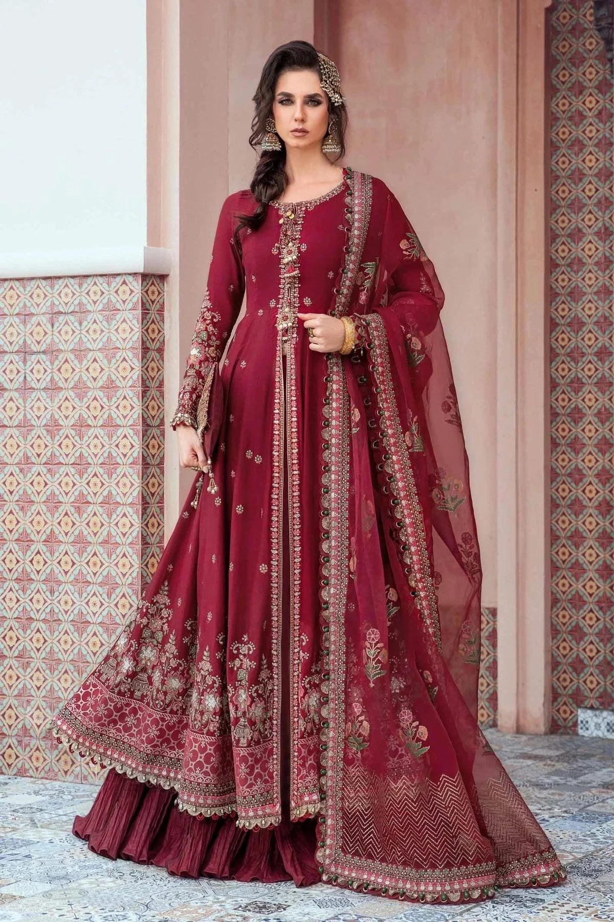 Maria B | Sateen Formals 23 |  Maroon CST-708 - Khanumjan  Pakistani Clothes and Designer Dresses in UK, USA 