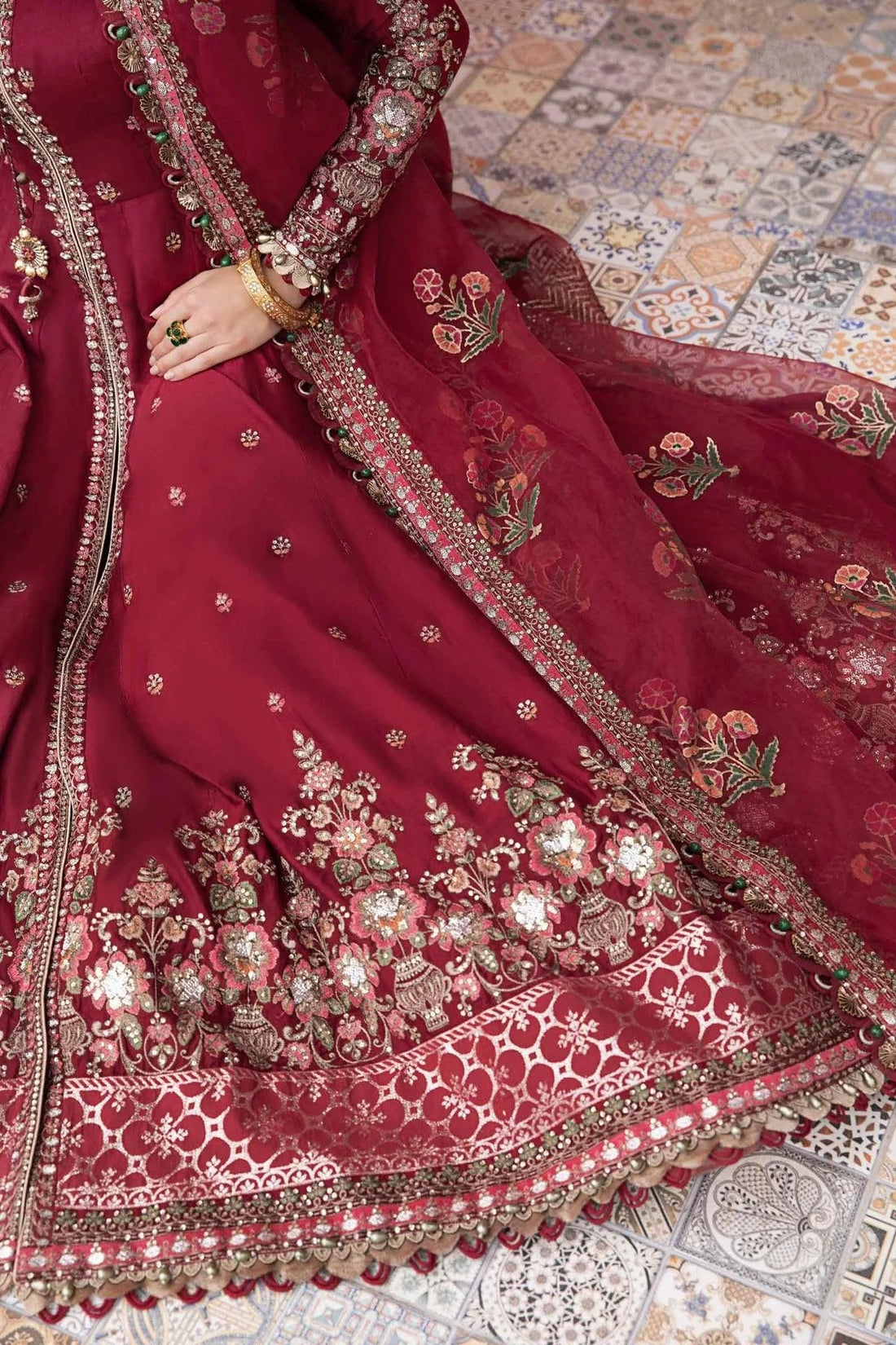 Maria B | Sateen Formals 23 |  Maroon CST-708 - Khanumjan  Pakistani Clothes and Designer Dresses in UK, USA 