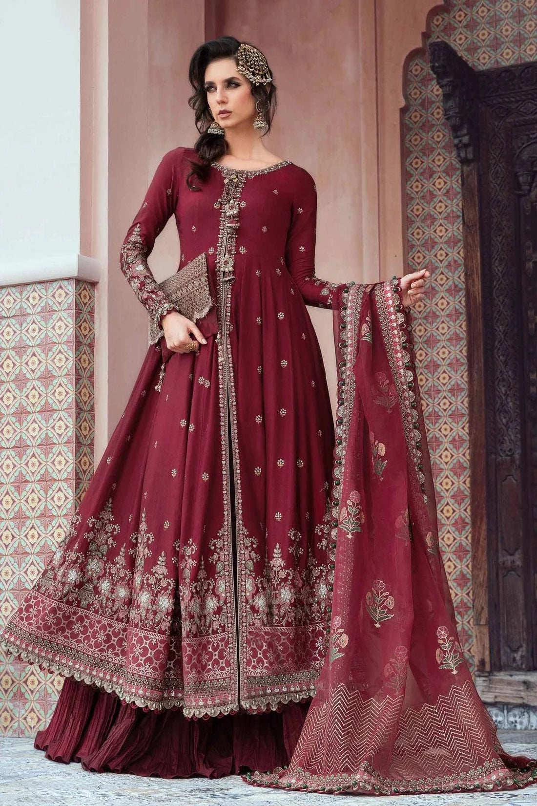 Maria B | Sateen Formals 23 |  Maroon CST-708 - Khanumjan  Pakistani Clothes and Designer Dresses in UK, USA 