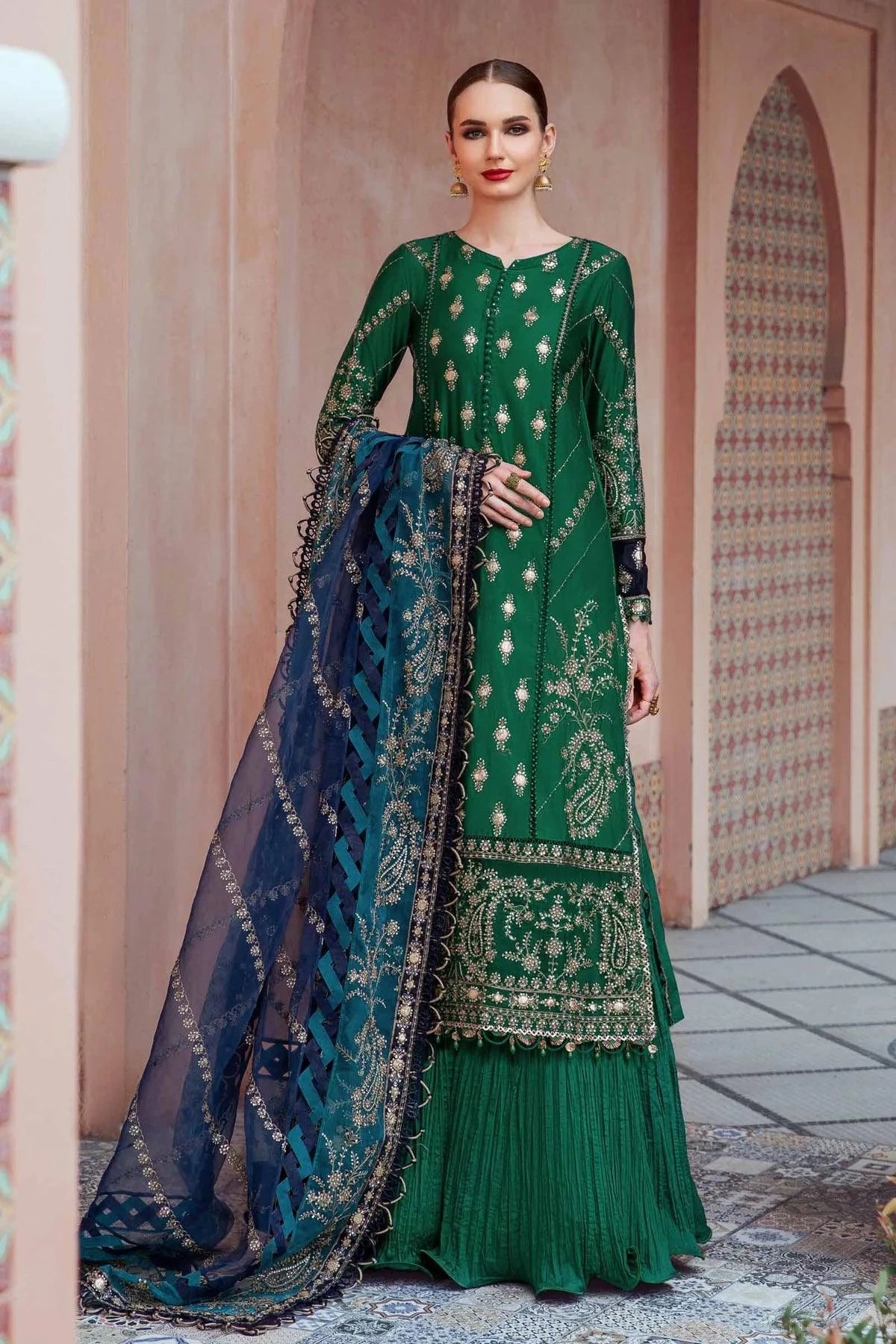 Maria B | Sateen Formals 23 | Emerald Green CST-711 - Khanumjan  Pakistani Clothes and Designer Dresses in UK, USA 