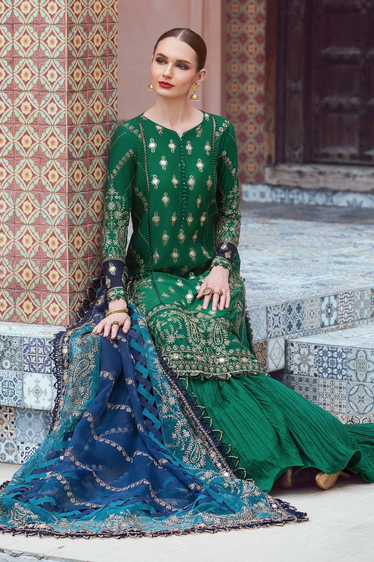 Maria B | Sateen Formals 23 | Emerald Green CST-711 - Khanumjan  Pakistani Clothes and Designer Dresses in UK, USA 