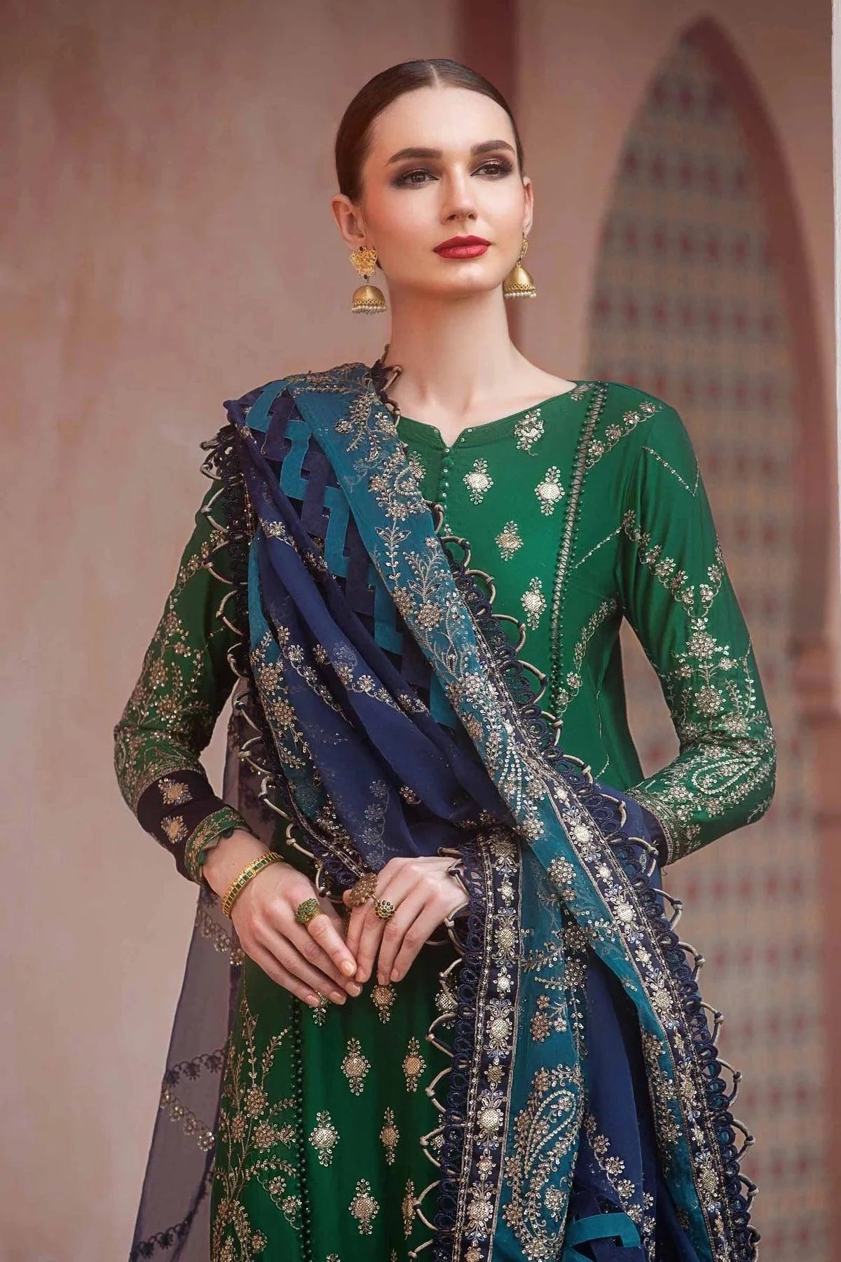 Maria B | Sateen Formals 23 | Emerald Green CST-711 - Khanumjan  Pakistani Clothes and Designer Dresses in UK, USA 