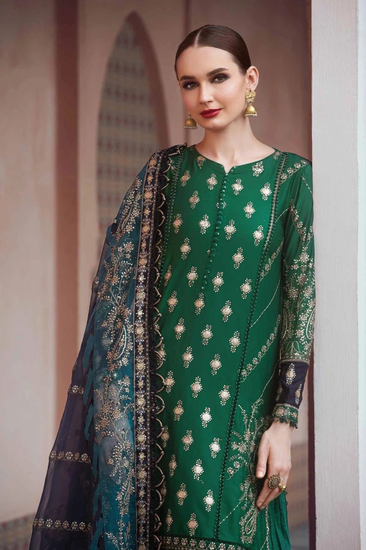 Maria B | Sateen Formals 23 | Emerald Green CST-711 - Khanumjan  Pakistani Clothes and Designer Dresses in UK, USA 