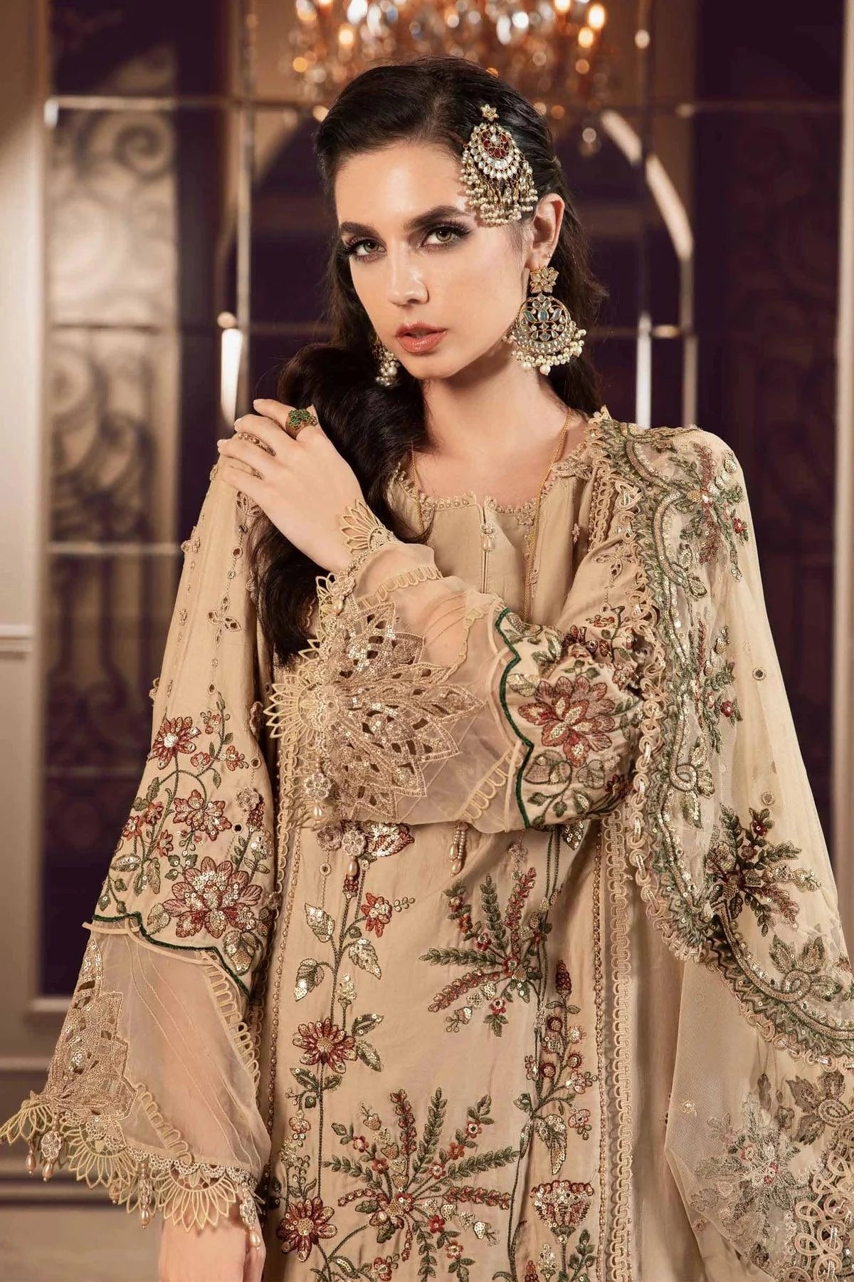 Maria B | Sateen Formals 23 | Beige CST-712 - Khanumjan  Pakistani Clothes and Designer Dresses in UK, USA 