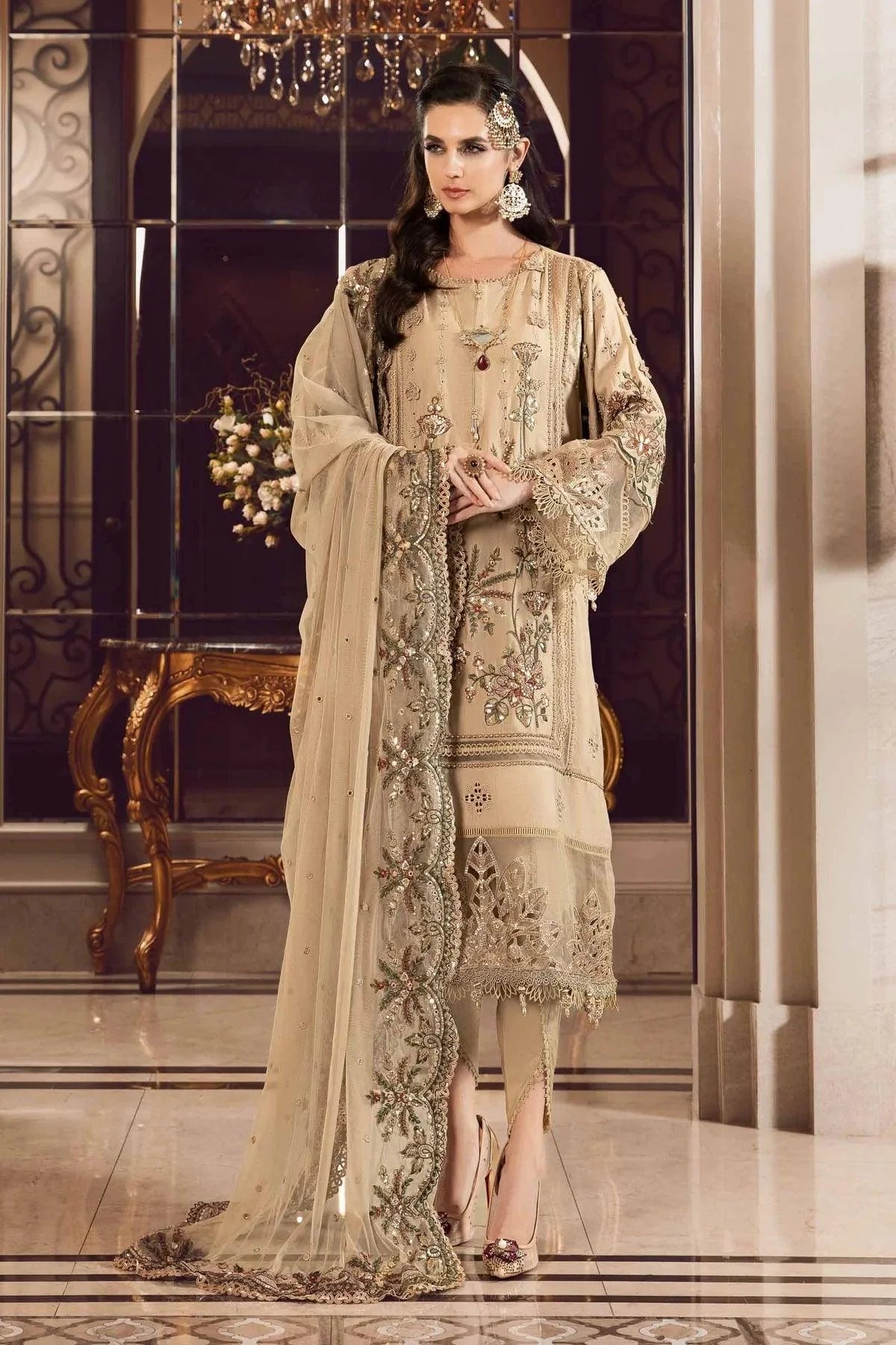 Maria B | Sateen Formals 23 | Beige CST-712 - Khanumjan  Pakistani Clothes and Designer Dresses in UK, USA 