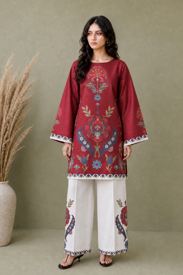 Saad Shaikh | Ease Fall Edit 26 | D-11 Co-ord Set Maroon and White