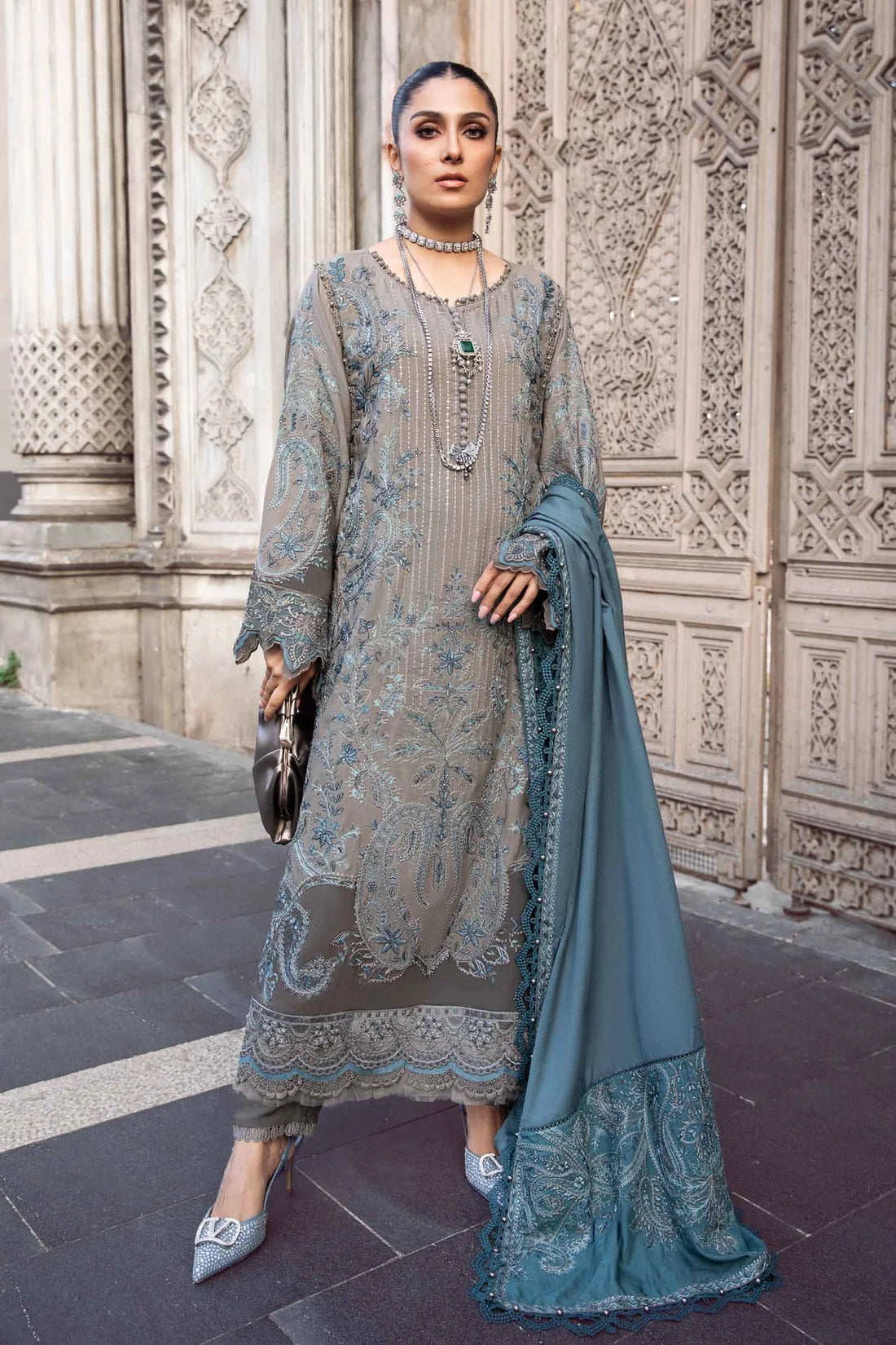 Maria B | Linen 23 | Grey DL-1104 - Khanumjan  Pakistani Clothes and Designer Dresses in UK, USA 