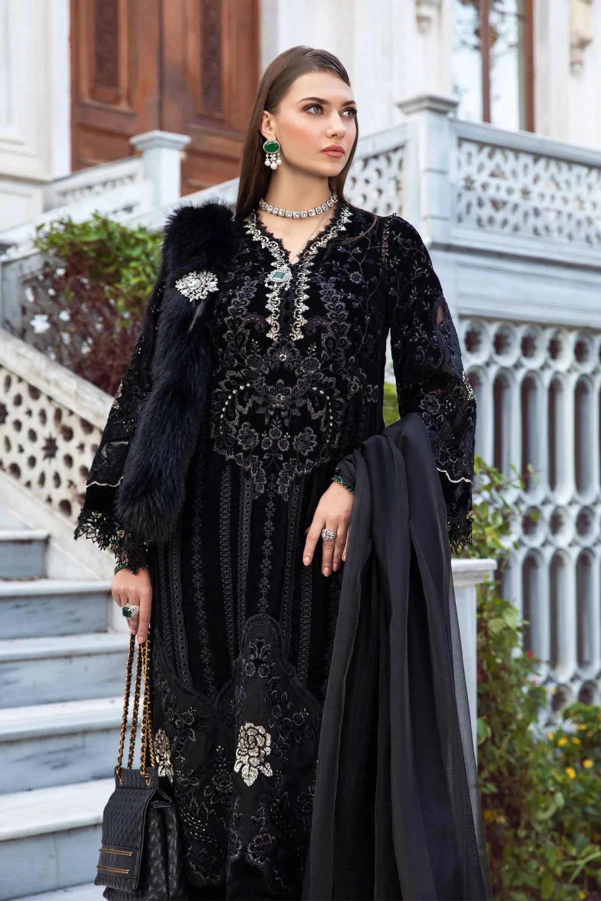 Maria B | Linen 23 | Black & Gold DL-1111 - Khanumjan  Pakistani Clothes and Designer Dresses in UK, USA 