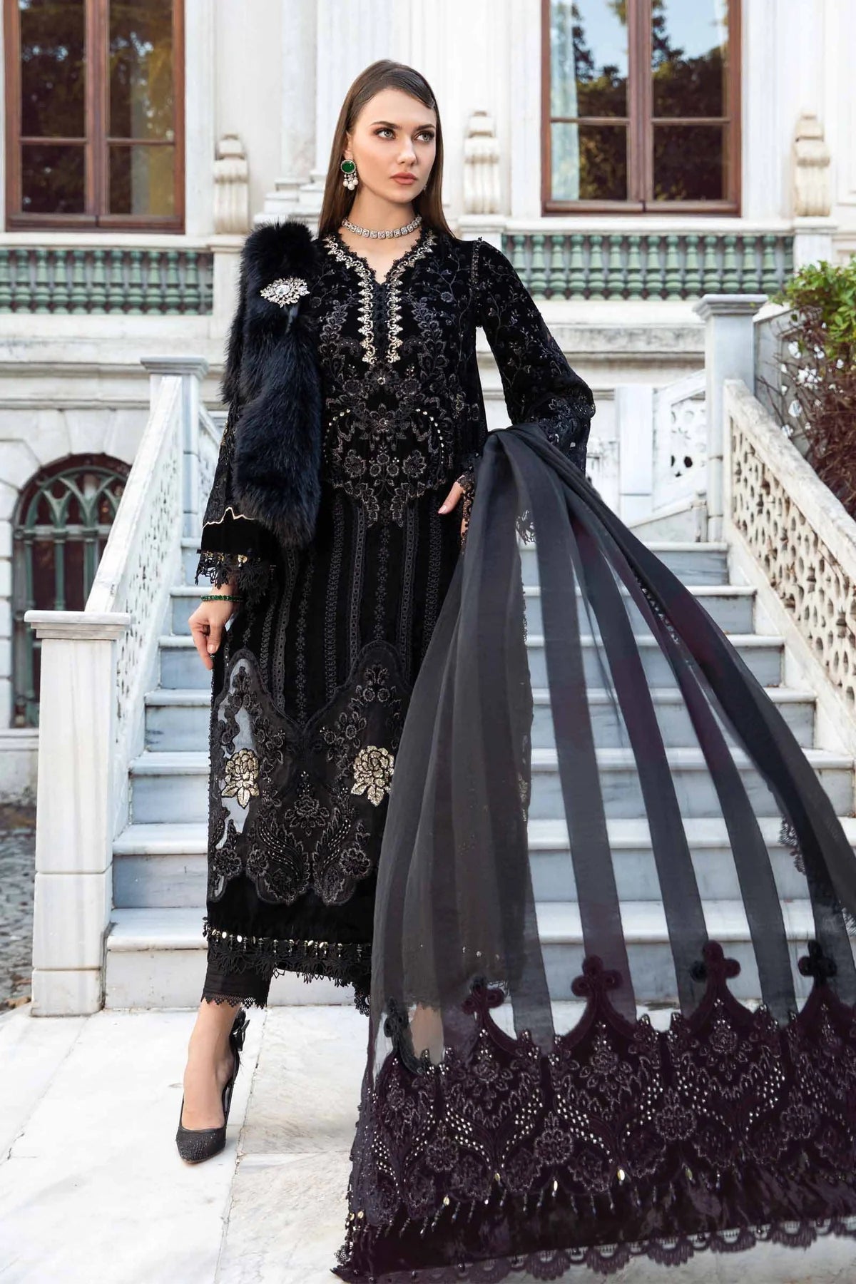 Maria B | Linen 23 | Black & Gold DL-1111 - Khanumjan  Pakistani Clothes and Designer Dresses in UK, USA 