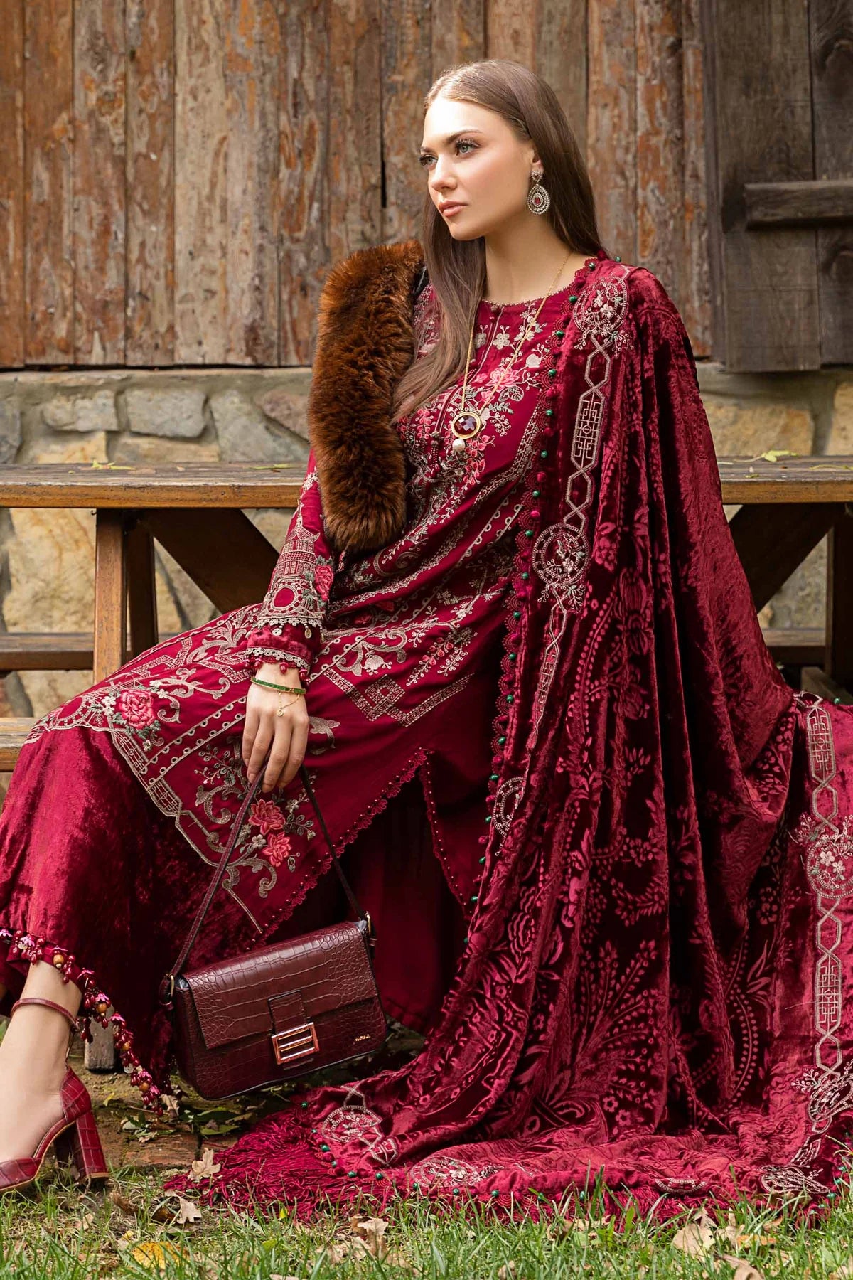 Maria B | Linen 23 | Deep Pink DL-1112 - Khanumjan  Pakistani Clothes and Designer Dresses in UK, USA 