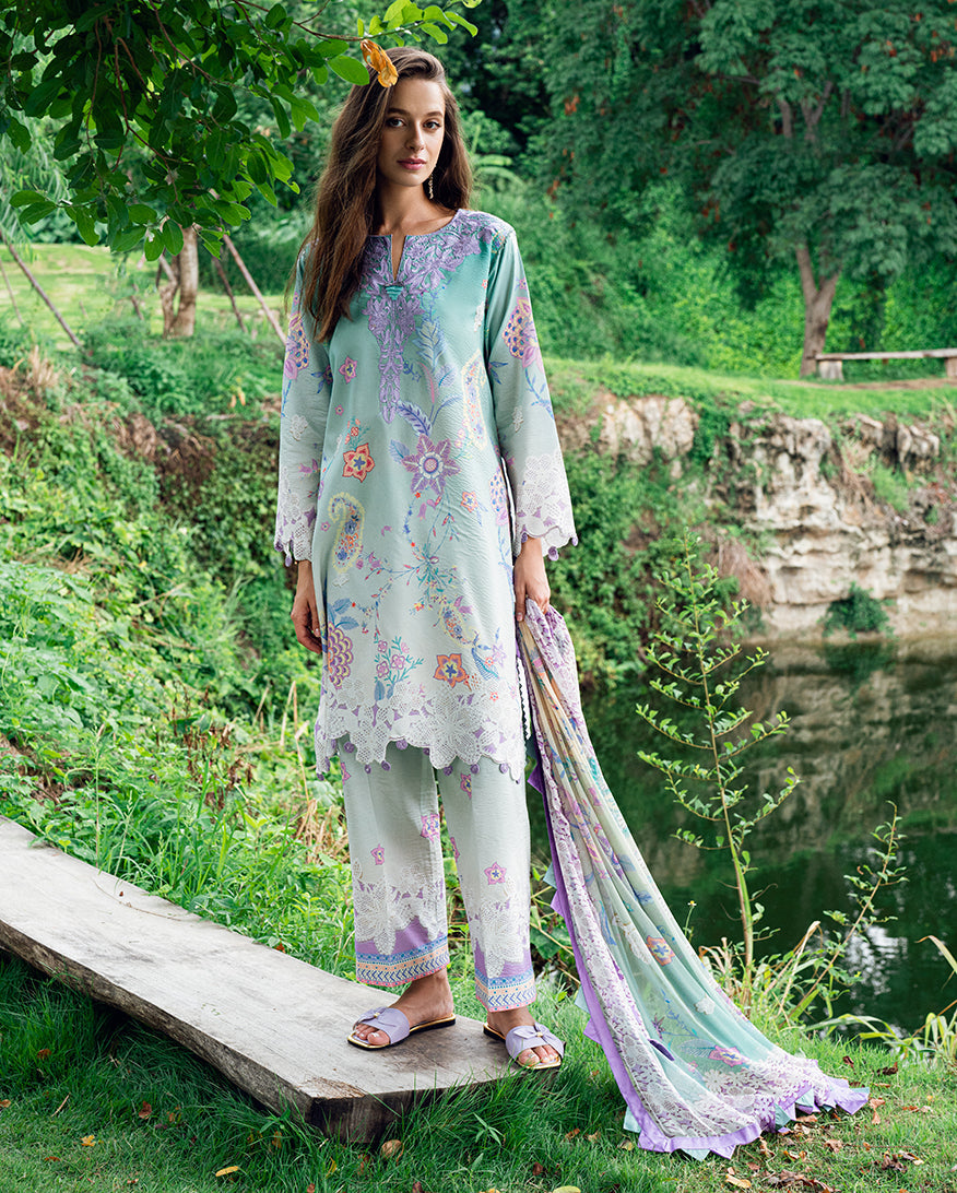 Roheenaz | Garden Veal Printed Lawn 25 | Jazmine Haze.