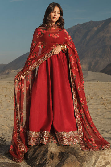 Charizma | Festive Pret | 3 Pcs Stitched Raw Silk Pishwas CMA-6-430-Mehroon
