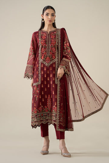 Maria B | Pre Fall Dresses | 3 Piece Embroidered Jacquard Suit Red