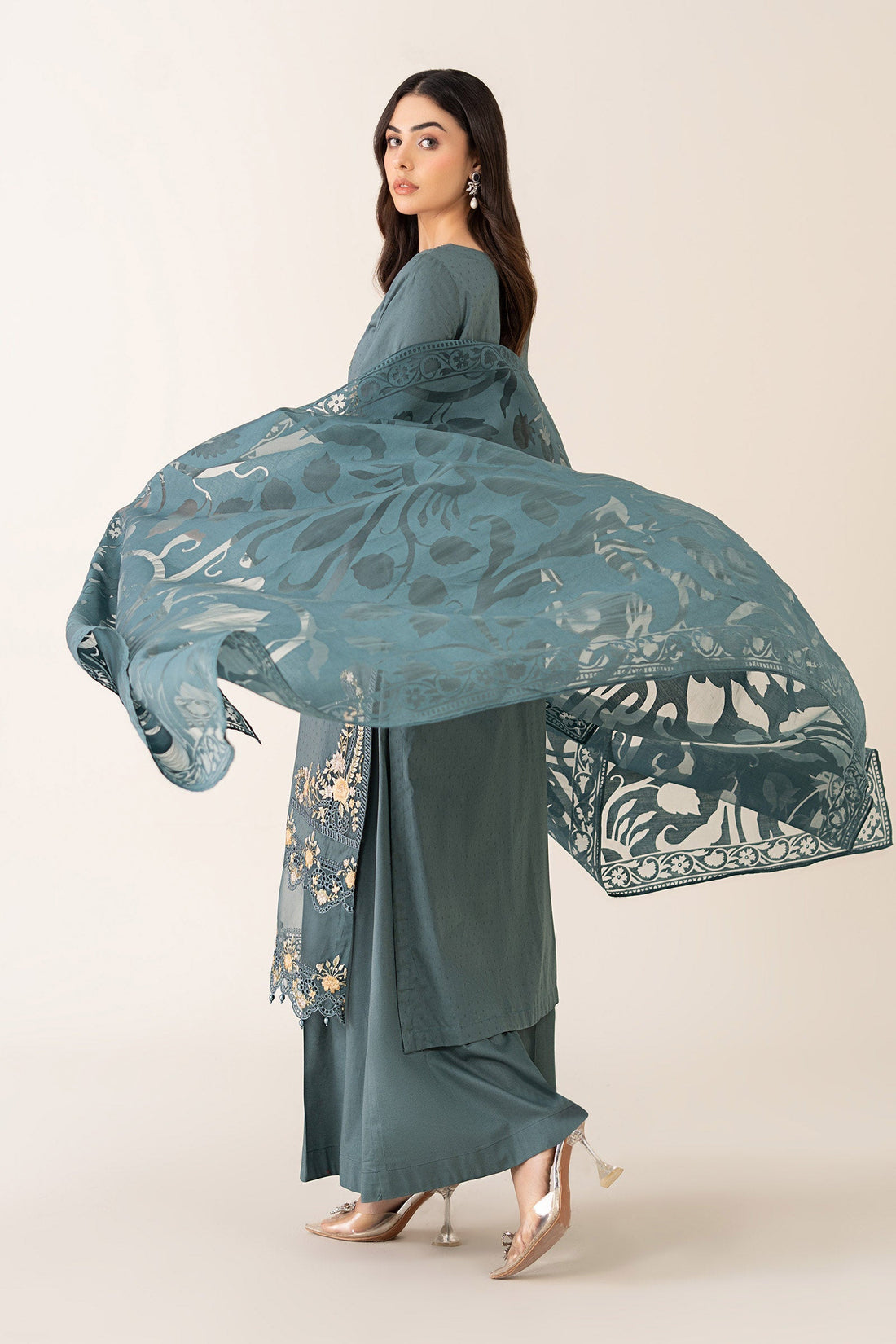 Maria B | Pre Fall Dresses | 3 Piece Embroidered Dobby Suit Teal