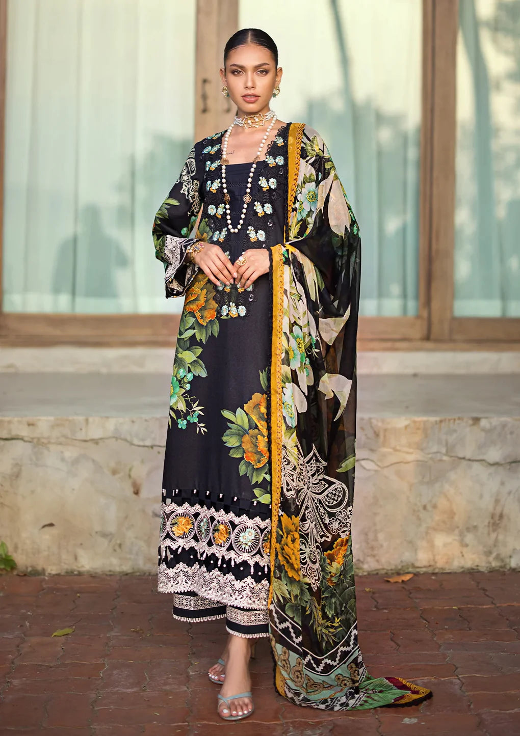 Elaf Premium | Signature Embroidered Lawn 24 | ESL-08B NIGHTFALL - Khanumjan  Pakistani Clothes and Designer Dresses in UK, USA 