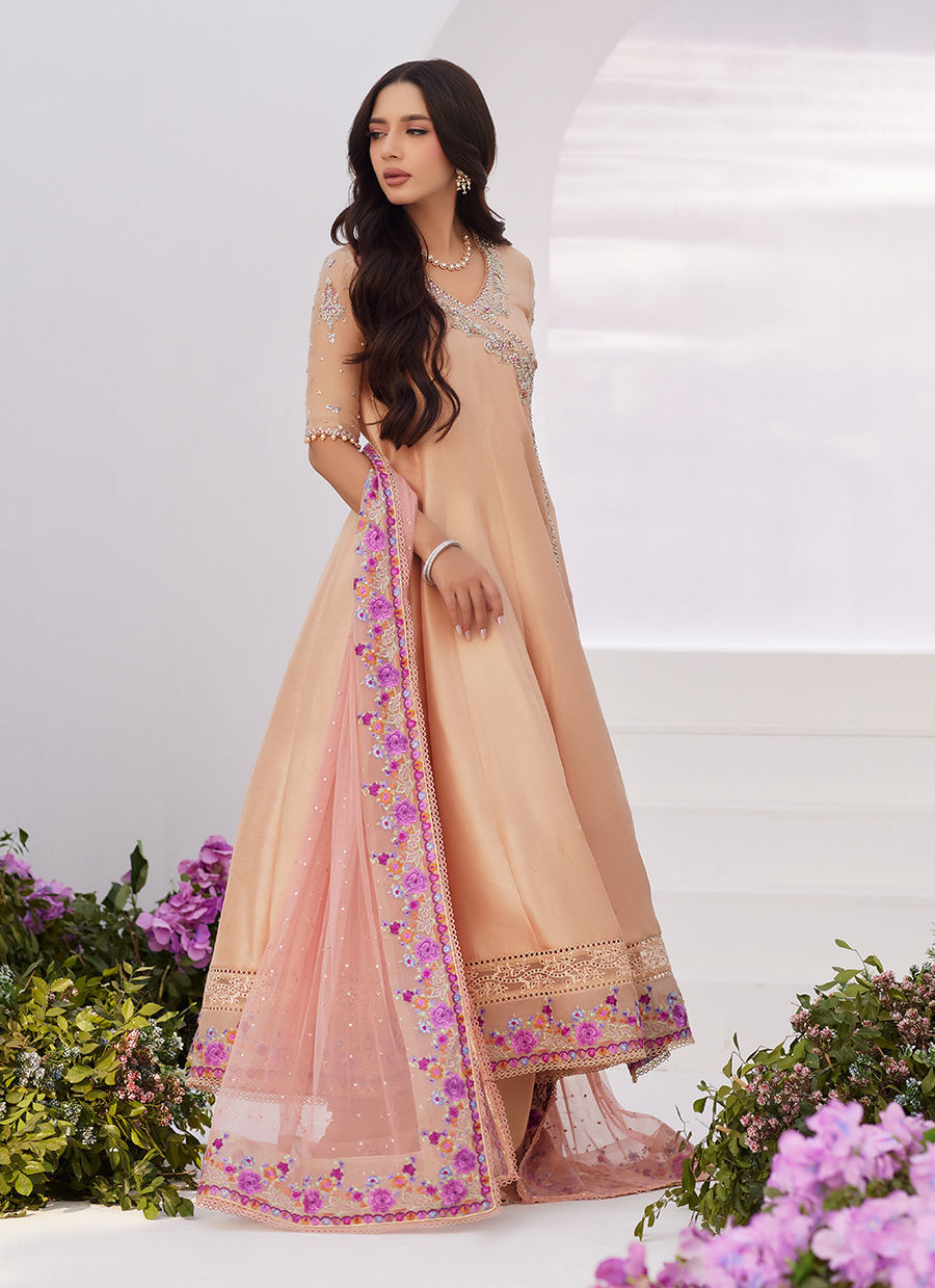 Farah Talib Aziz | Zaza Luxe Pret 24 | LISETTE FAWN EMBELLISHED RAW SILK ANGARKHA AND DUPATTA - Khanumjan  Pakistani Clothes and Designer Dresses in UK, USA 