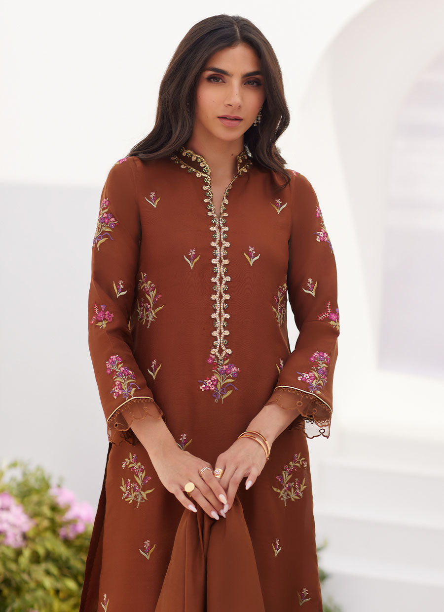 Farah Talib Aziz | Zaza Luxe Pret 24 | NOEMIE CHOCOLATE EMBROIDERED RAW SILK SHIRT AND DUPATTA - Khanumjan  Pakistani Clothes and Designer Dresses in UK, USA 