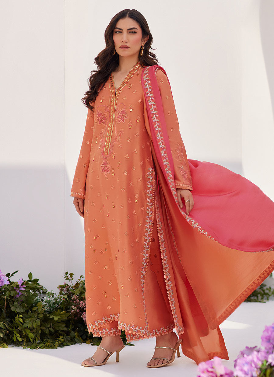 Farah Talib Aziz | Zaza Luxe Pret 24 | ELYNA CORAL EMBROIDERED RAW SILK SHIRT AND DUPATTA - Khanumjan  Pakistani Clothes and Designer Dresses in UK, USA 