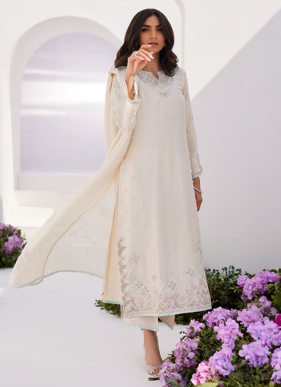 Farah Talib Aziz | Zaza Luxe Pret 24 | LYA IVORY EMBELLISHED RAW SILK SHIRT AND DUPATTA - Khanumjan  Pakistani Clothes and Designer Dresses in UK, USA 