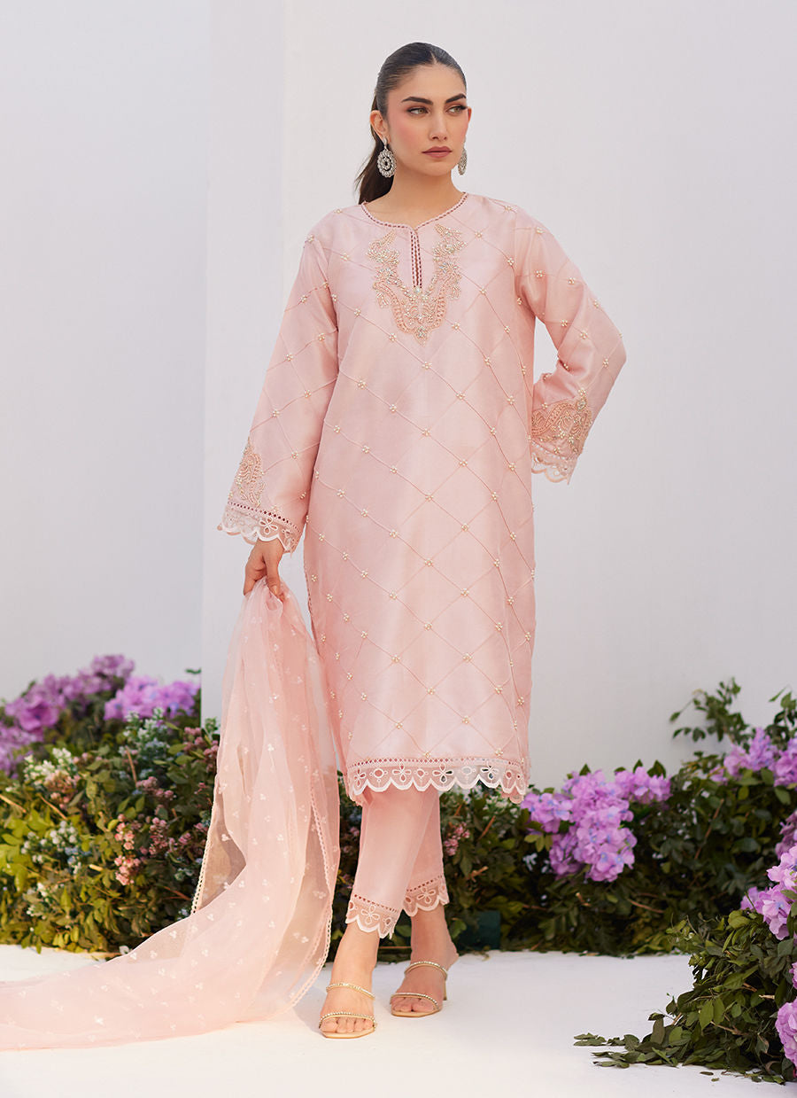 Farah Talib Aziz | Zaza Luxe Pret 24 | BEBE BLUSH PINK EMBELLISHED RAW SILK KURTA SHIRT AND DUPATTA - Khanumjan  Pakistani Clothes and Designer Dresses in UK, USA 