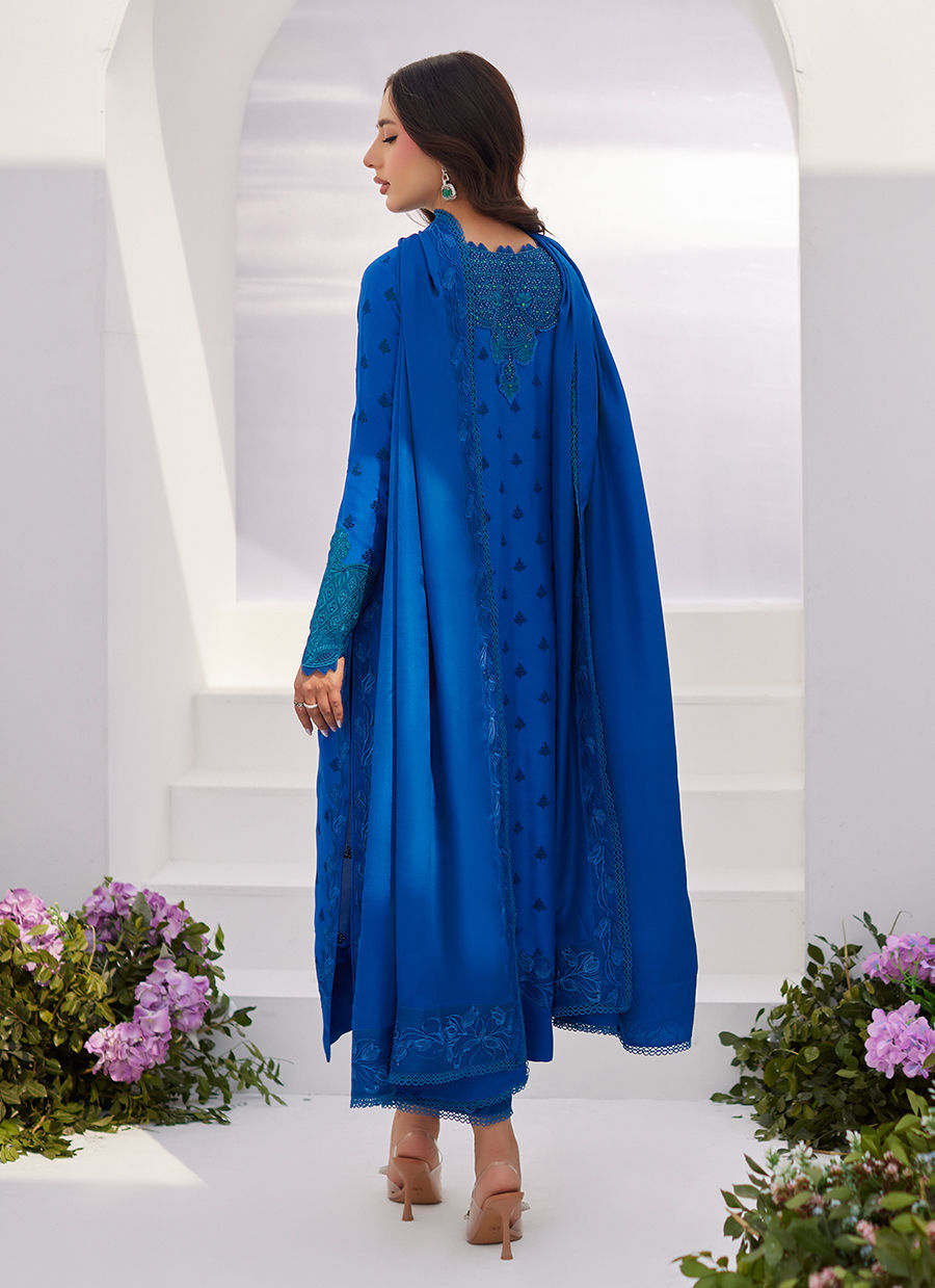 Farah Talib Aziz | Zaza Luxe Pret 24 | CHARR BLUE EMBROIDERED RAW SILK