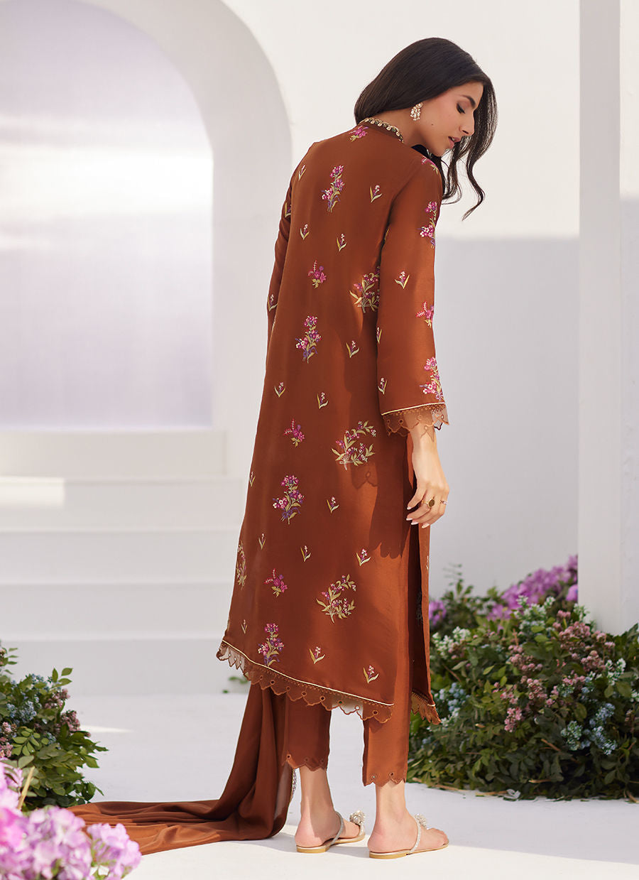 Farah Talib Aziz | Zaza Luxe Pret 24 | NOEMIE CHOCOLATE EMBROIDERED RAW SILK SHIRT AND DUPATTA - Khanumjan  Pakistani Clothes and Designer Dresses in UK, USA 