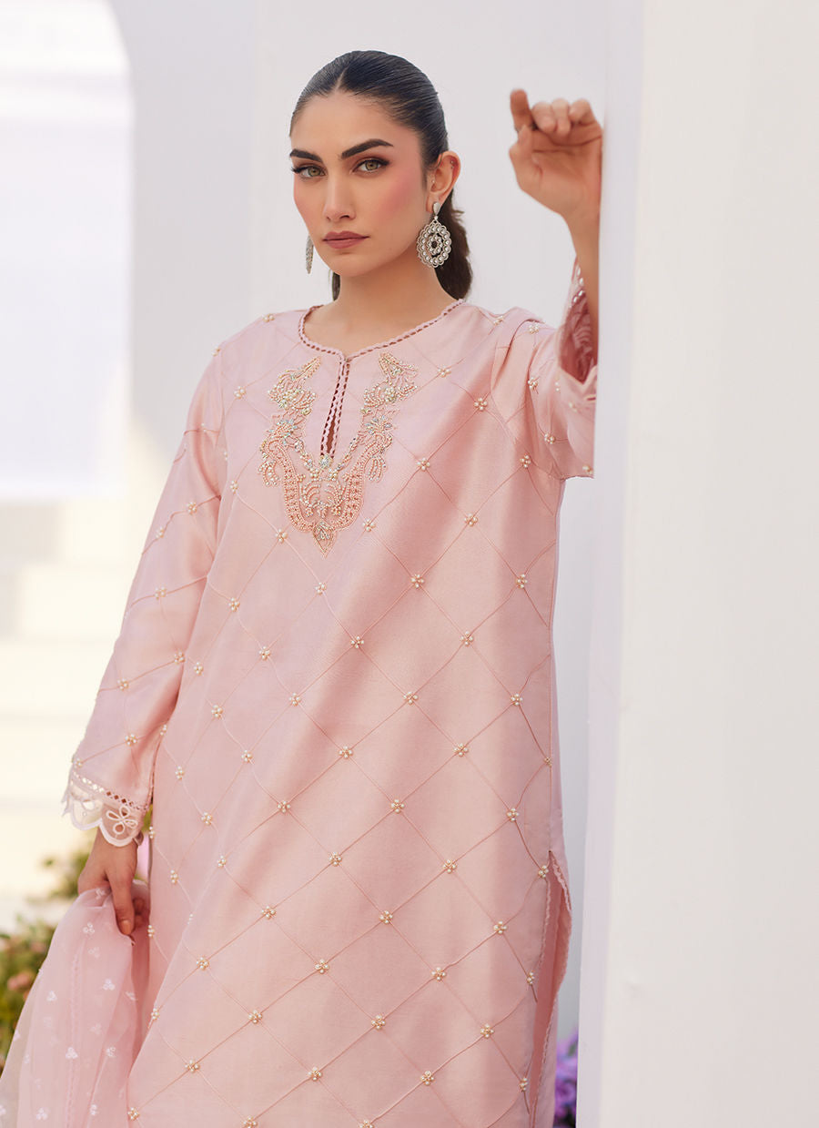 Farah Talib Aziz | Zaza Luxe Pret 24 | BEBE BLUSH PINK EMBELLISHED RAW SILK KURTA SHIRT AND DUPATTA - Khanumjan  Pakistani Clothes and Designer Dresses in UK, USA 