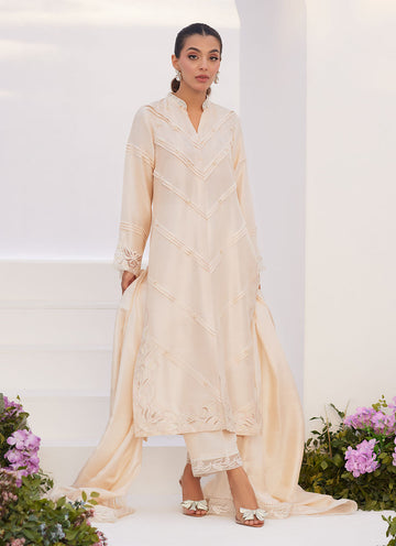 Farah Talib Aziz | Zaza Luxe Pret 24 | TISELE IVORY PLEATED RAW SILK SHIRT AND DUPATTA - Khanumjan  Pakistani Clothes and Designer Dresses in UK, USA 