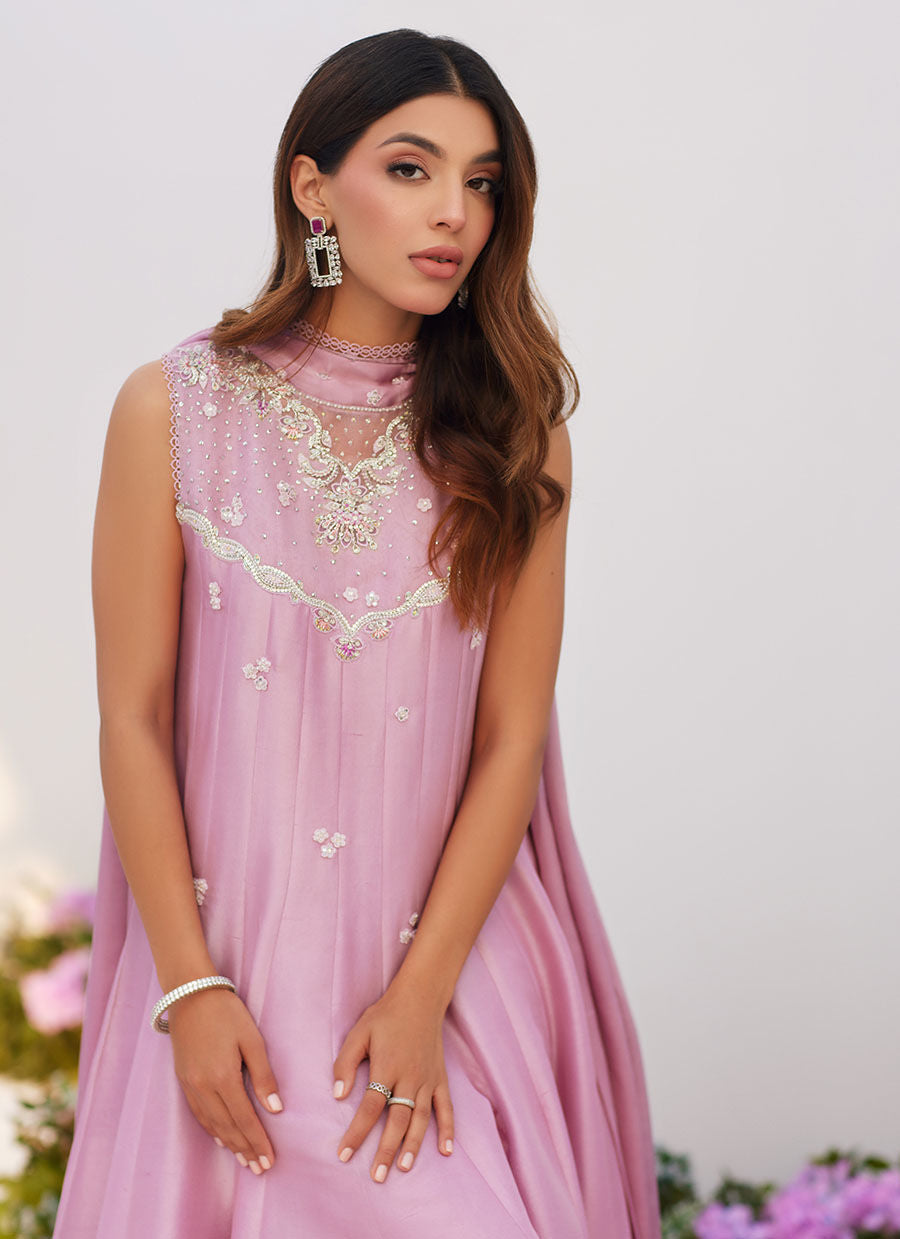 Farah Talib Aziz | Zaza Luxe Pret 24 |  CECE MAUVE EMBELLISHED RAW SILK KALIDAR WITH CHARMUESE DUPATTA - Khanumjan  Pakistani Clothes and Designer Dresses in UK, USA 