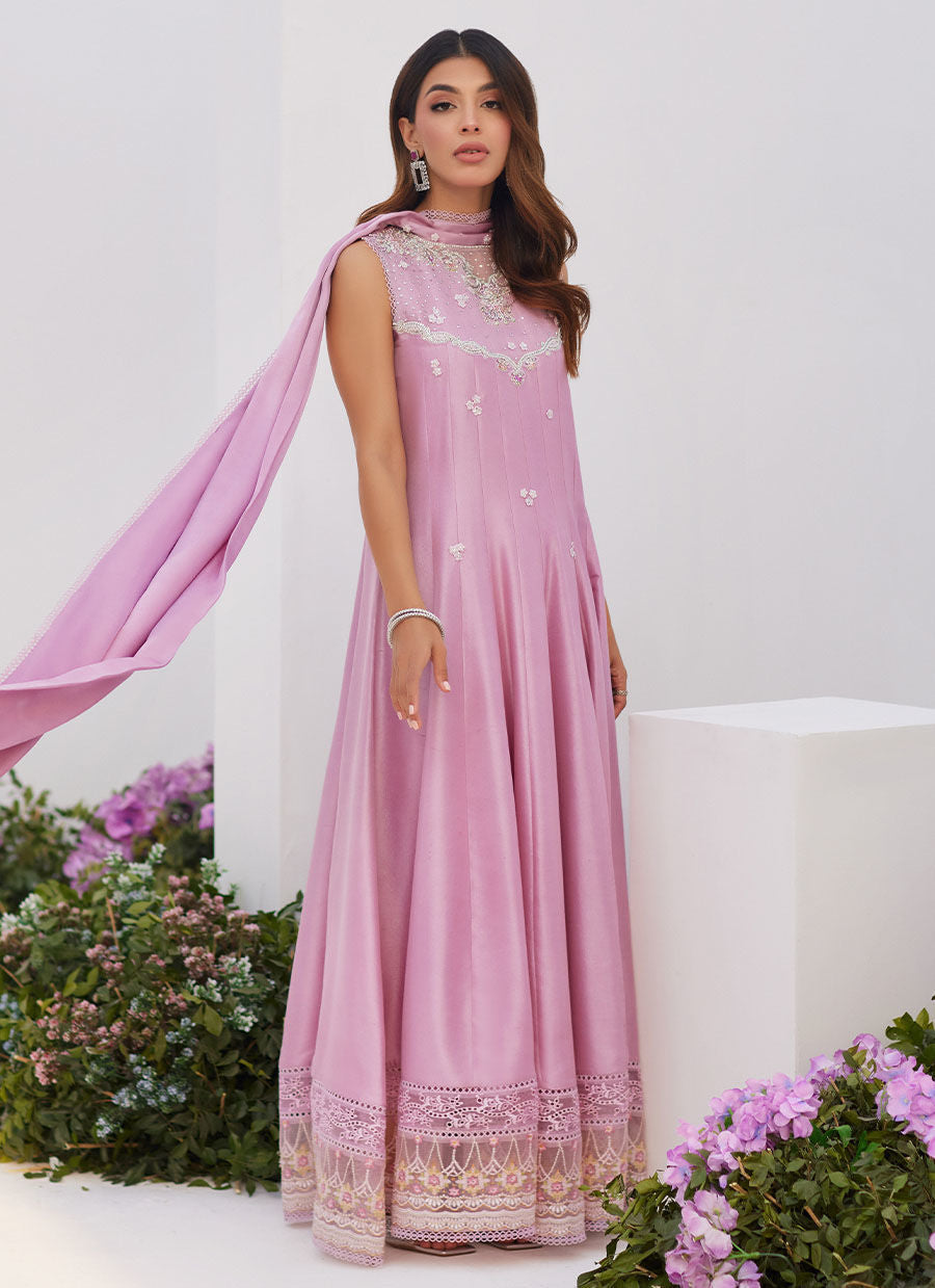 Farah Talib Aziz | Zaza Luxe Pret 24 |  CECE MAUVE EMBELLISHED RAW SILK KALIDAR WITH CHARMUESE DUPATTA - Khanumjan  Pakistani Clothes and Designer Dresses in UK, USA 